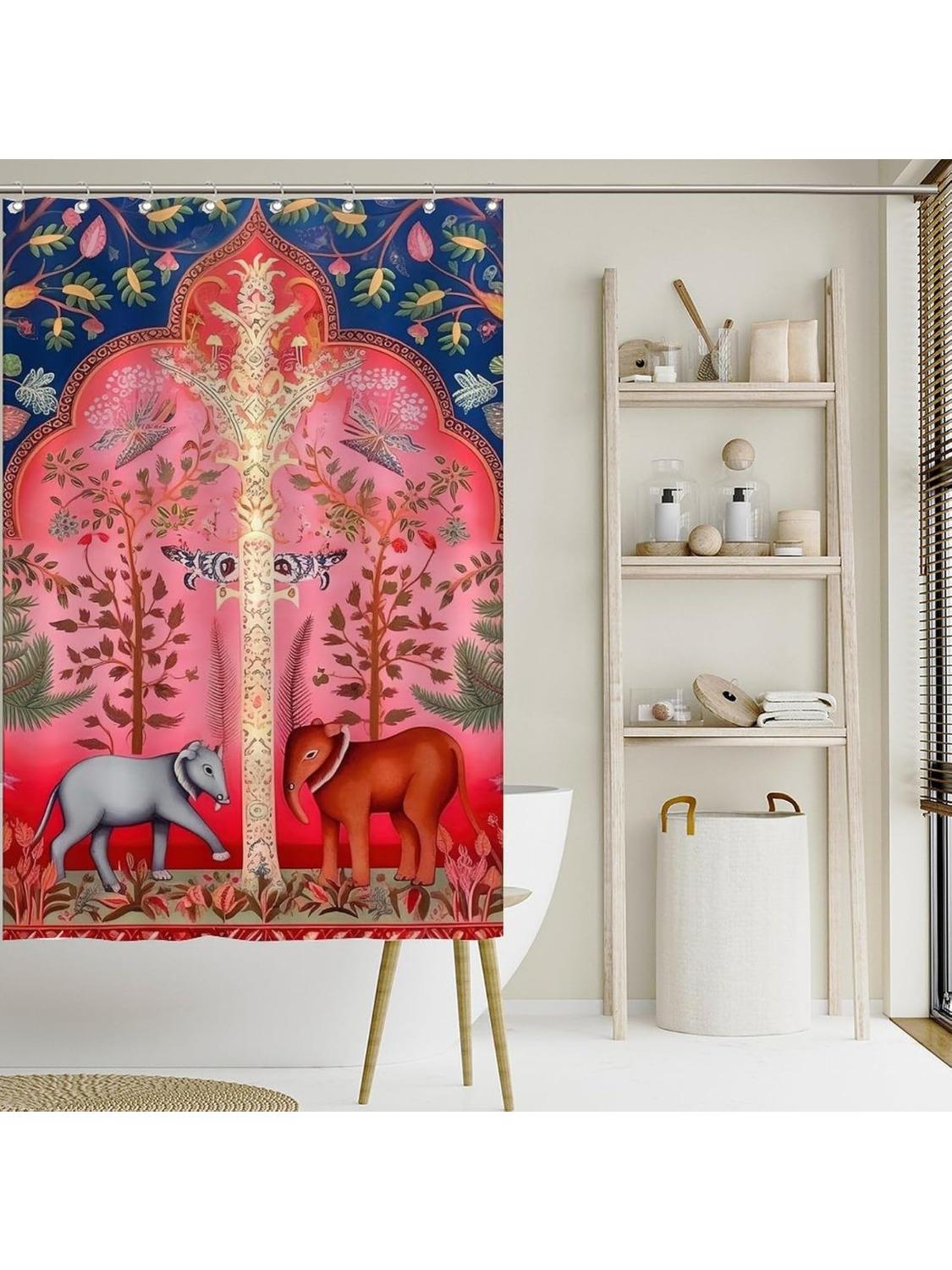 Japanese Style Shower Curtain Pink With Elephant Tree Flower Polyester Bath Curtain With Hooks Chinoiserie Hot Pink Animal W60H190(CM)-1 Pcs
Japanese Style Shower Curtain Pink With Elephant Tree Flower Polyester Bath Curtain With Hooks Chinoiserie Hot Pink Animal W60H190(CM)-1 Pcs