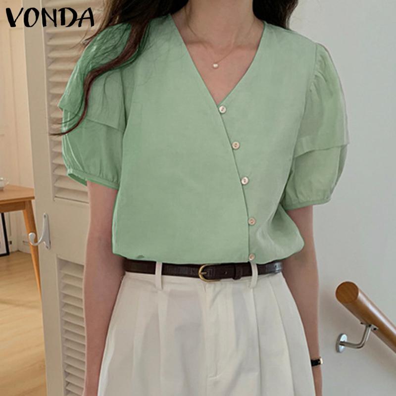 VONDA Женские топы с короткими рукавами и V-образным вырезом на пуговицах
VONDA Женские топы с короткими рукавами и V-образным вырезом на пуговицах