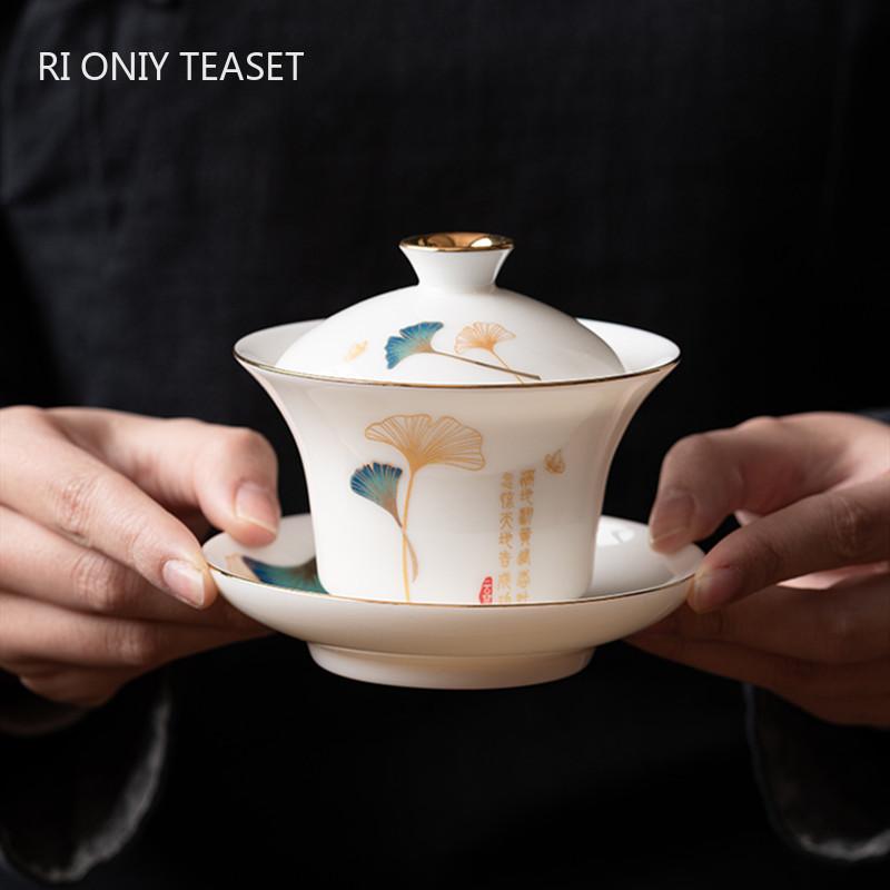 Chinese Handmade Ceramic Gaiwan Teacup Hand-painted White Porcelain Tea Tureen Travel Tea Bowl Household Teaware Accessories
Chinese Handmade Ceramic Gaiwan Teacup Hand-painted White Porcelain Tea Tureen Travel Tea Bowl Household Teaware Accessories