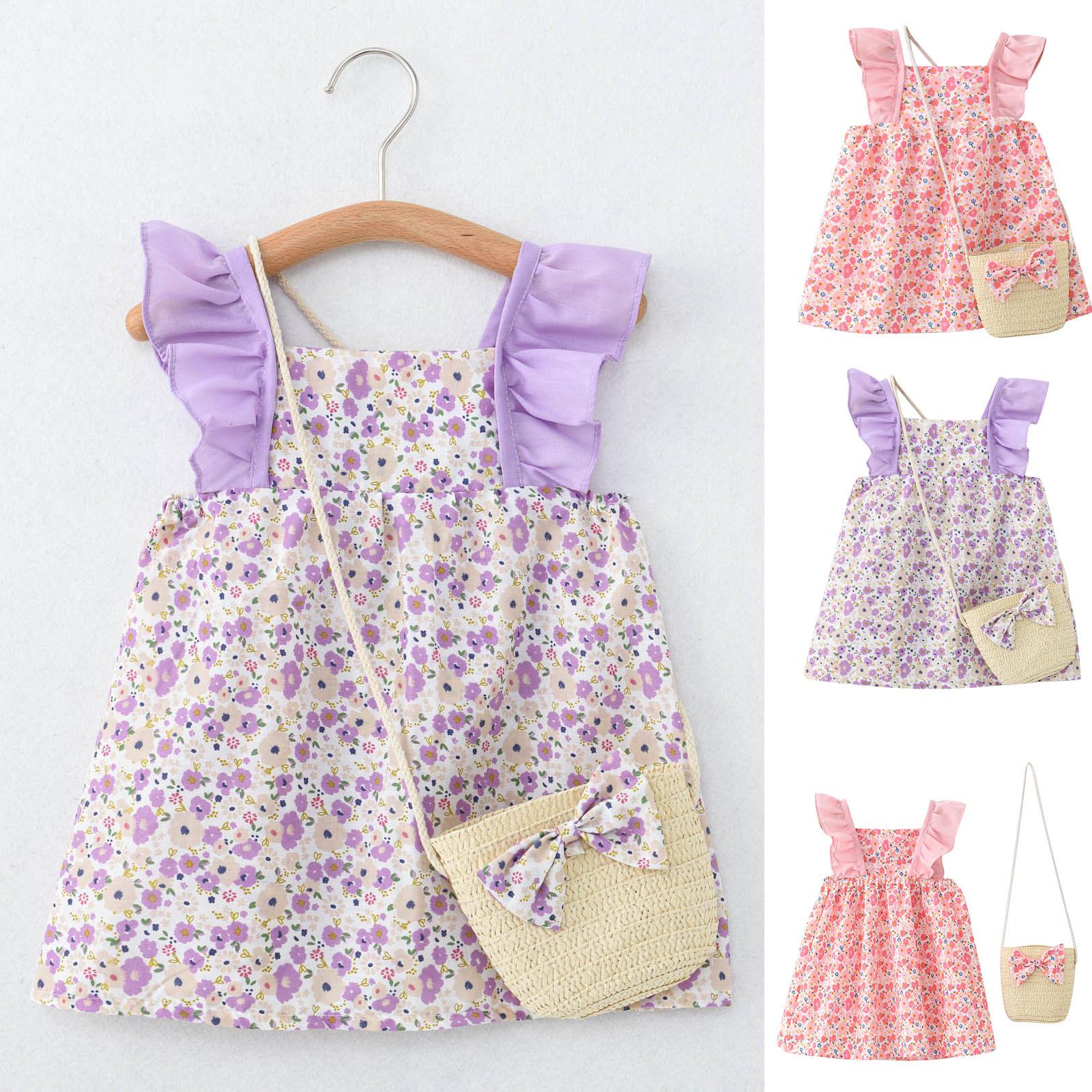 Модное милое платье без рукавов с рюшами и цветочным принтом для маленьких девочек, комплект сумок 
Модное милое платье без рукавов с рюшами и цветочным принтом для маленьких девочек, комплект сумок