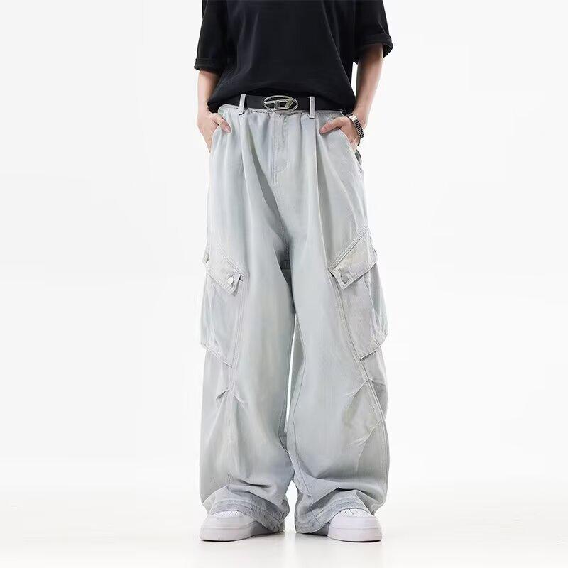 Unisex Retro Distressed Workwear Jeans with Multi-Pockets and Wide Leg Design Small светло-синий
Unisex Retro Distressed Workwear Jeans with Multi-Pockets and Wide Leg Design Small светло-синий