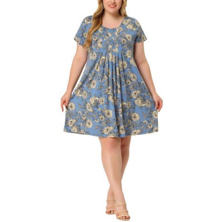 Floral Print Plus Size Women Dress Pleated Detail Loose Fit Short Dress Round Neck Short Sleeve Flowy Hem XL темно-синий
Floral Print Plus Size Women Dress Pleated Detail Loose Fit Short Dress Round Neck Short Sleeve Flowy Hem XL темно-синий