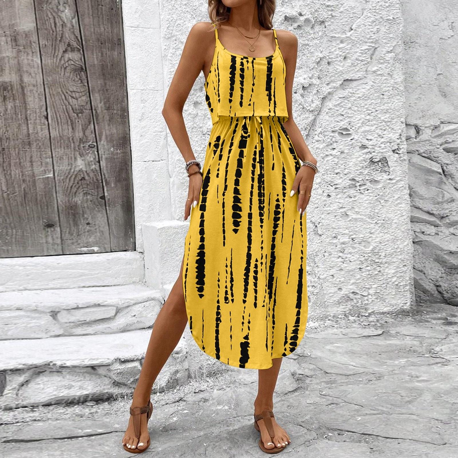 Женское модное ретро-платье-камисоль с принтом, приталенное, повседневное платье XL жёлтый