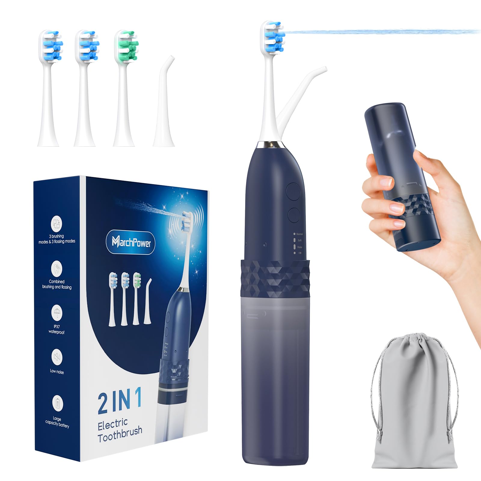 Ultrasonic Water Jet Integrated Oral Point 3 Brush 4 Water Flow Waterproof Home and Travel Use Toothbrush, 2-in-1 All-in-One Care, Jet, Modes, синій
Ultrasonic Water Jet Integrated Oral Point 3 Brush 4 Water Flow Waterproof Home and Travel Use Toothbrush, 2-in-1 All-in-One Care, Jet, Modes, синій