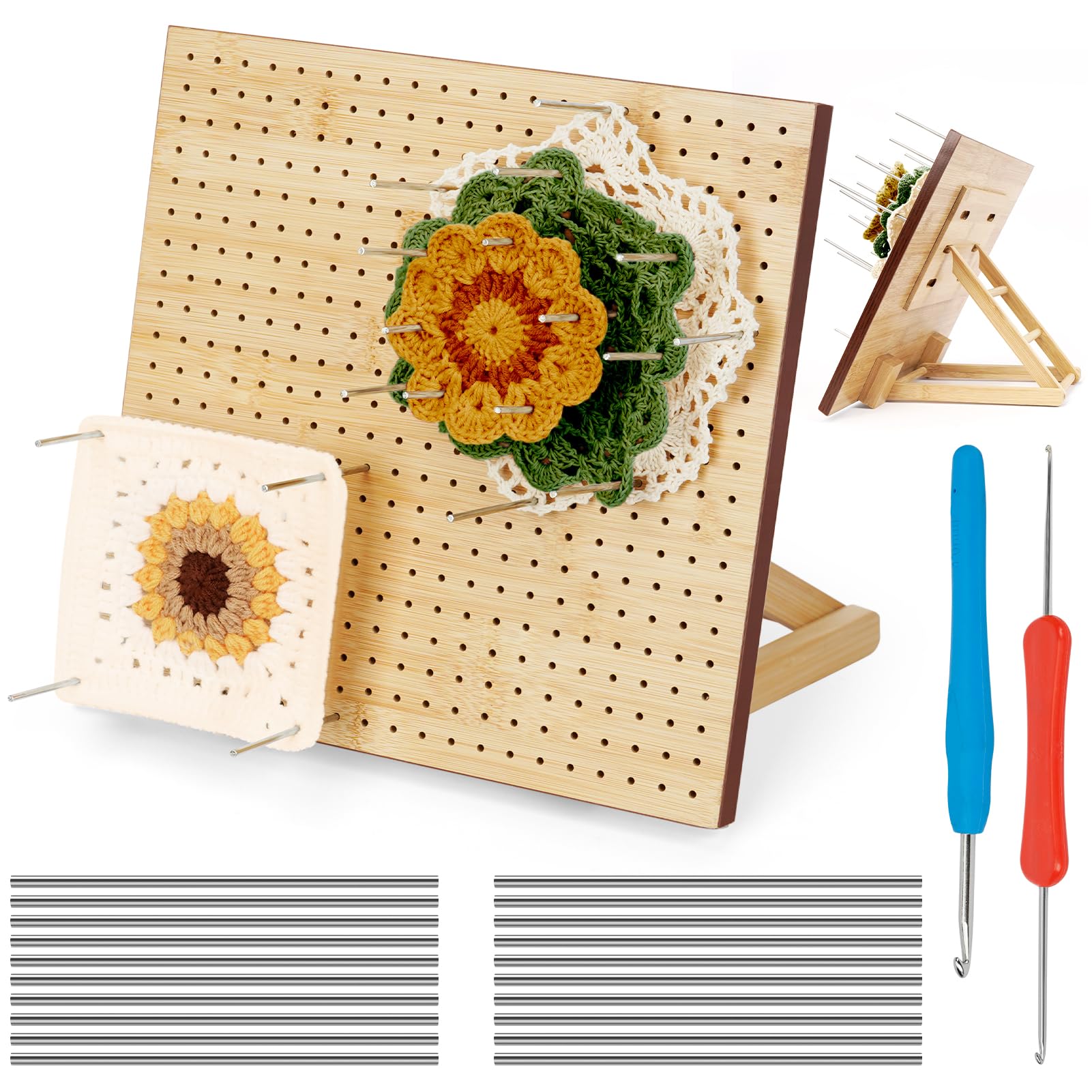 UHAPEER Wooden Blocking Board Crochet Board with 20 Stainless Steel Rods and 2 Crochet Hooks 441 Holes Adjustable Support Angle Knitting Blocking
UHAPEER Wooden Blocking Board Crochet Board with 20 Stainless Steel Rods and 2 Crochet Hooks 441 Holes Adjustable Support Angle Knitting Blocking
