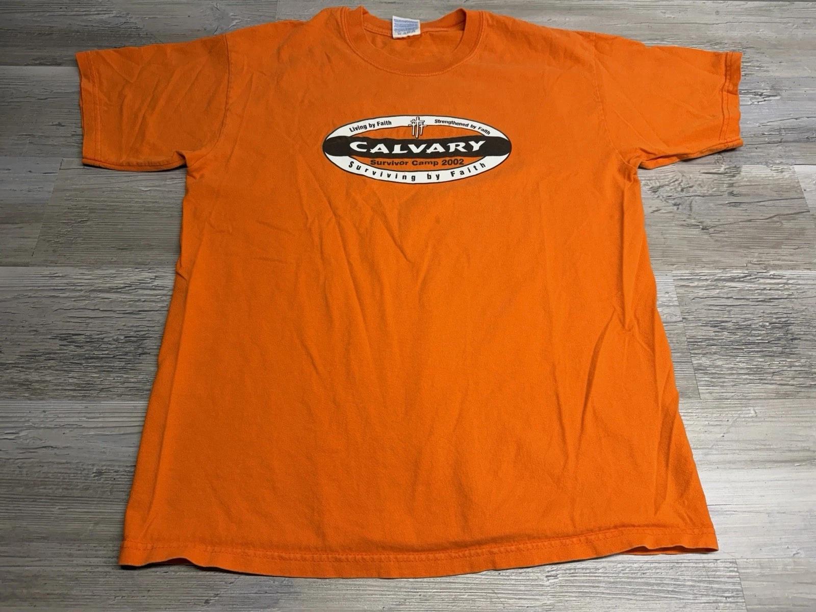 Vintage Calvary Church Camp T-Shirt Size Large Orange Religion Jesus Christ Y2K L
Vintage Calvary Church Camp T-Shirt Size Large Orange Religion Jesus Christ Y2K L