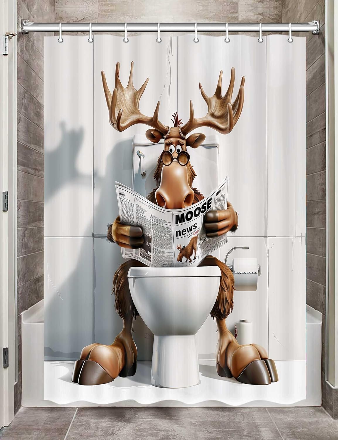 Funny Moose Shower Curtain, Cool Moose Fabric Shower Curtains Set for Men Kids Boys Bathroom Decorative, Unique Cute Restroom 90x180CM
Funny Moose Shower Curtain, Cool Moose Fabric Shower Curtains Set for Men Kids Boys Bathroom Decorative, Unique Cute Restroom 90x180CM