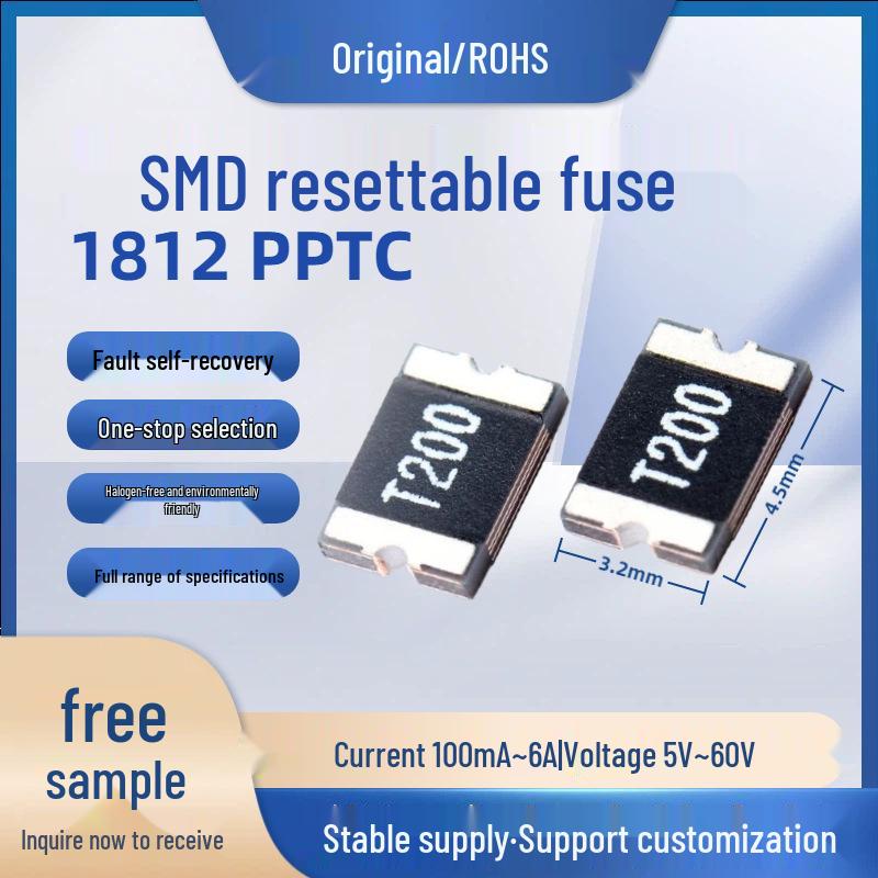 1812 SMD Resettable PPTC Fuse: Self-Resetting, Available in 100mA - 3A 100mA 9V
1812 SMD Resettable PPTC Fuse: Self-Resetting, Available in 100mA - 3A 100mA 9V