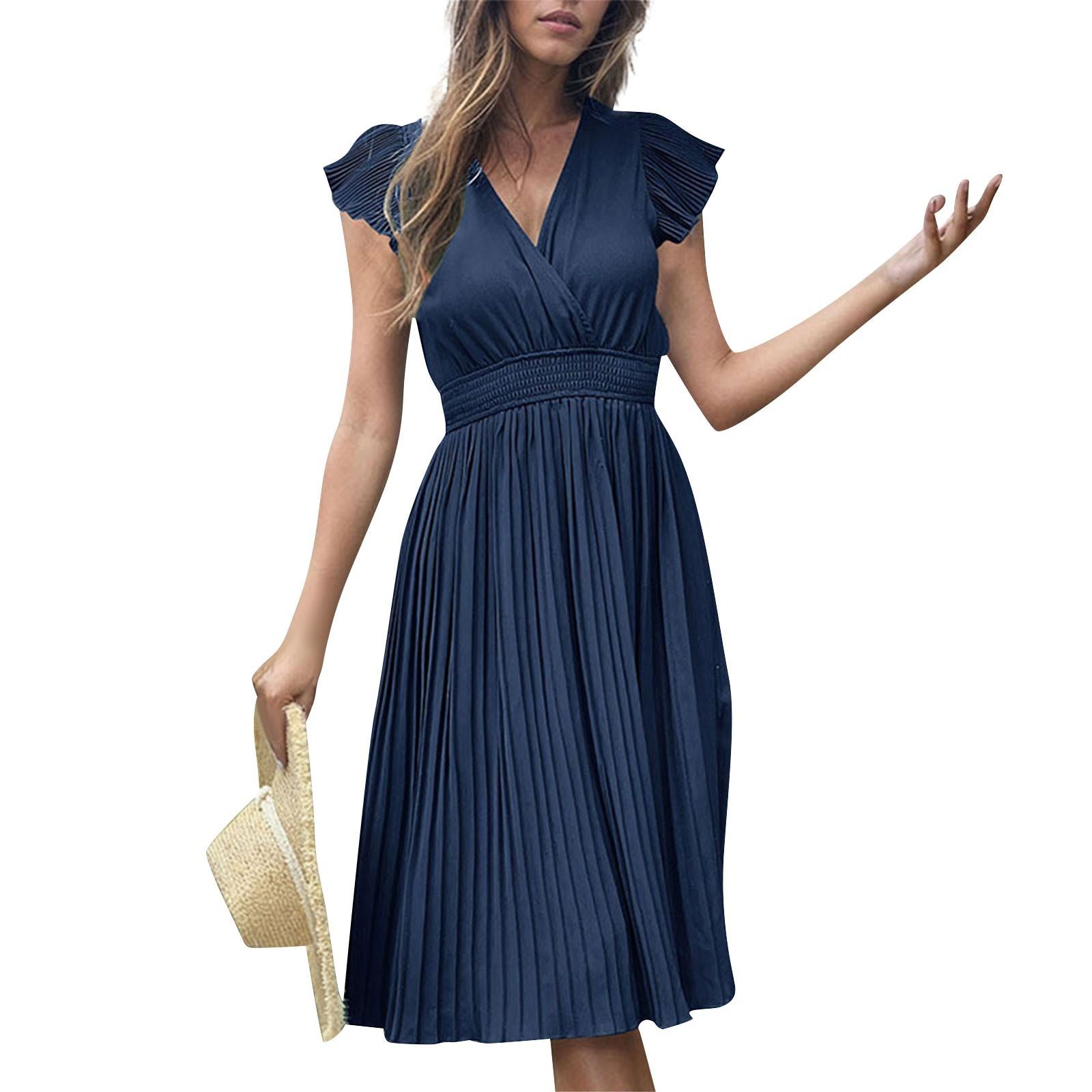 Women s Casual Loose And Fashionable Pleated V-Neck Short Sleeved Color Dress S Темно-синій
Women s Casual Loose And Fashionable Pleated V-Neck Short Sleeved Color Dress S Темно-синій