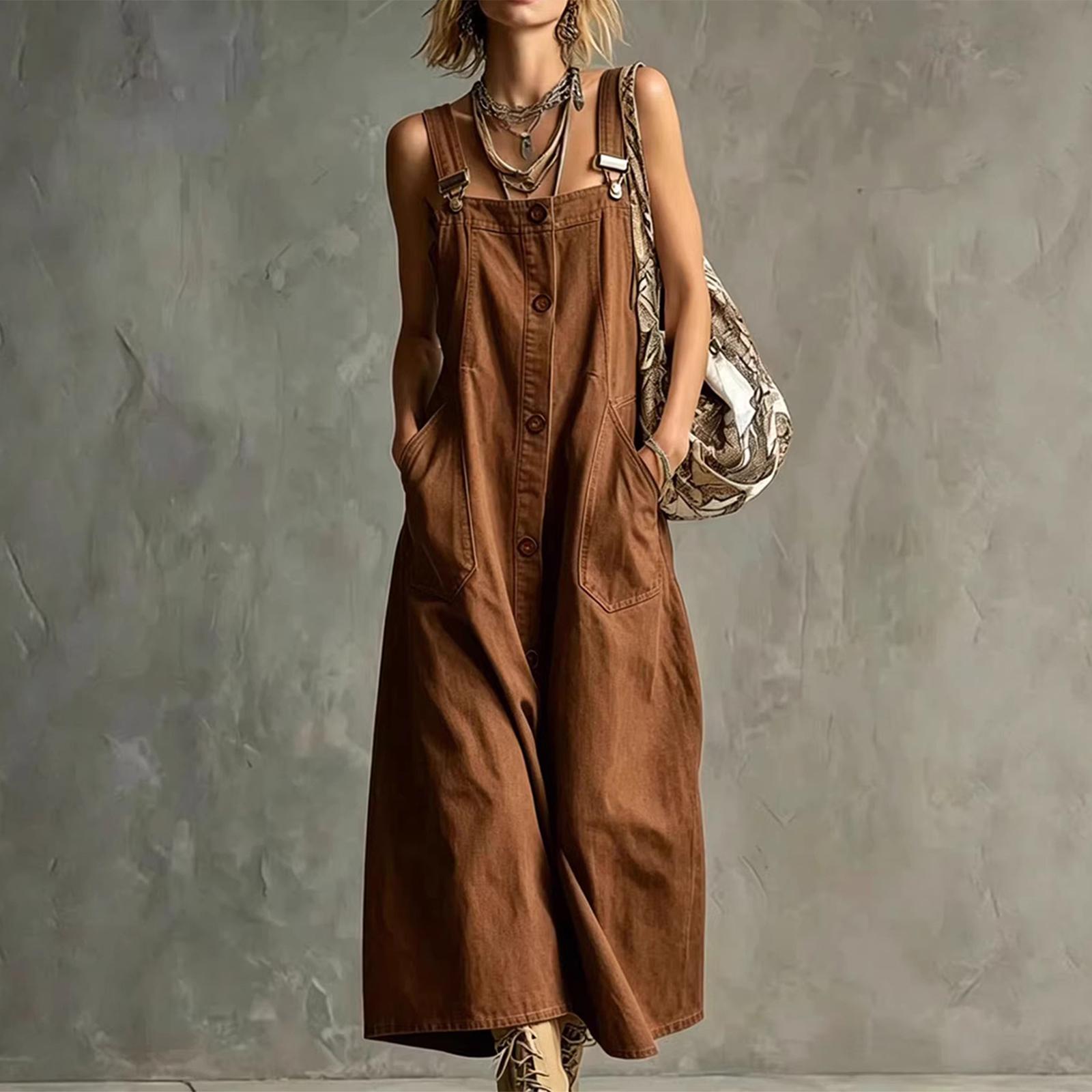 Women’s Sleeveless Button Front Long Overall Dress Adjustable Strap Loose Fit Casual Pinafore with Pockets for Everyday Wear L коричневый
Women’s Sleeveless Button Front Long Overall Dress Adjustable Strap Loose Fit Casual Pinafore with Pockets for Everyday Wear L коричневый