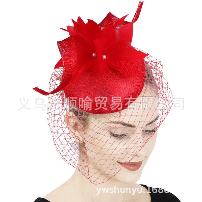 European And American Retro High-Quality Hemp Yarn Headgear Catwalk Bride Feather Hair Accessories Burgundy Top Hat червоний
European And American Retro High-Quality Hemp Yarn Headgear Catwalk Bride Feather Hair Accessories Burgundy Top Hat червоний