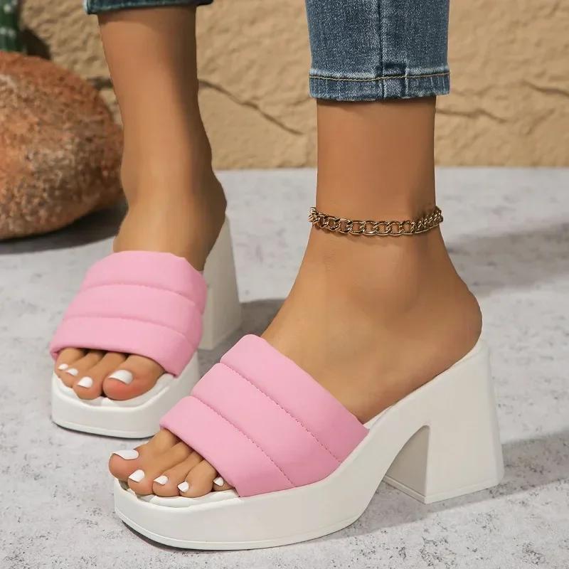 Модные однотонные туфли из искусственной кожи для женщин 2024 года, летние модные тапочки с квадратным носком, женские, горячая распродажа, открытые тапочки с высоким каблуком, Zapatos Mujer 36 покинуть белый 
Модные однотонные туфли из искусственной кожи для женщин 2024 года, летние модные тапочки с квадратным носком, женские, горячая распродажа, открытые тапочки с высоким каблуком, Zapatos Mujer 36 покинуть белый