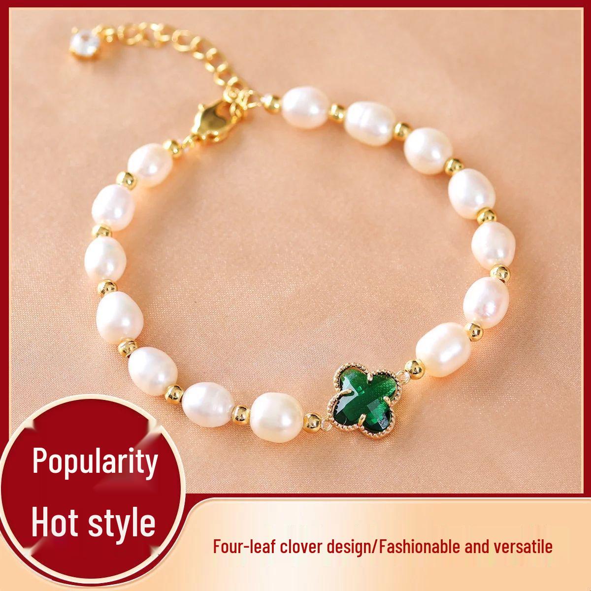 Korean Style Freshwater Pearl Beaded Bracelet with Four-Leaf Clover Charm - Best Friend Gift Women s Jewelry
Korean Style Freshwater Pearl Beaded Bracelet with Four-Leaf Clover Charm - Best Friend Gift Women s Jewelry