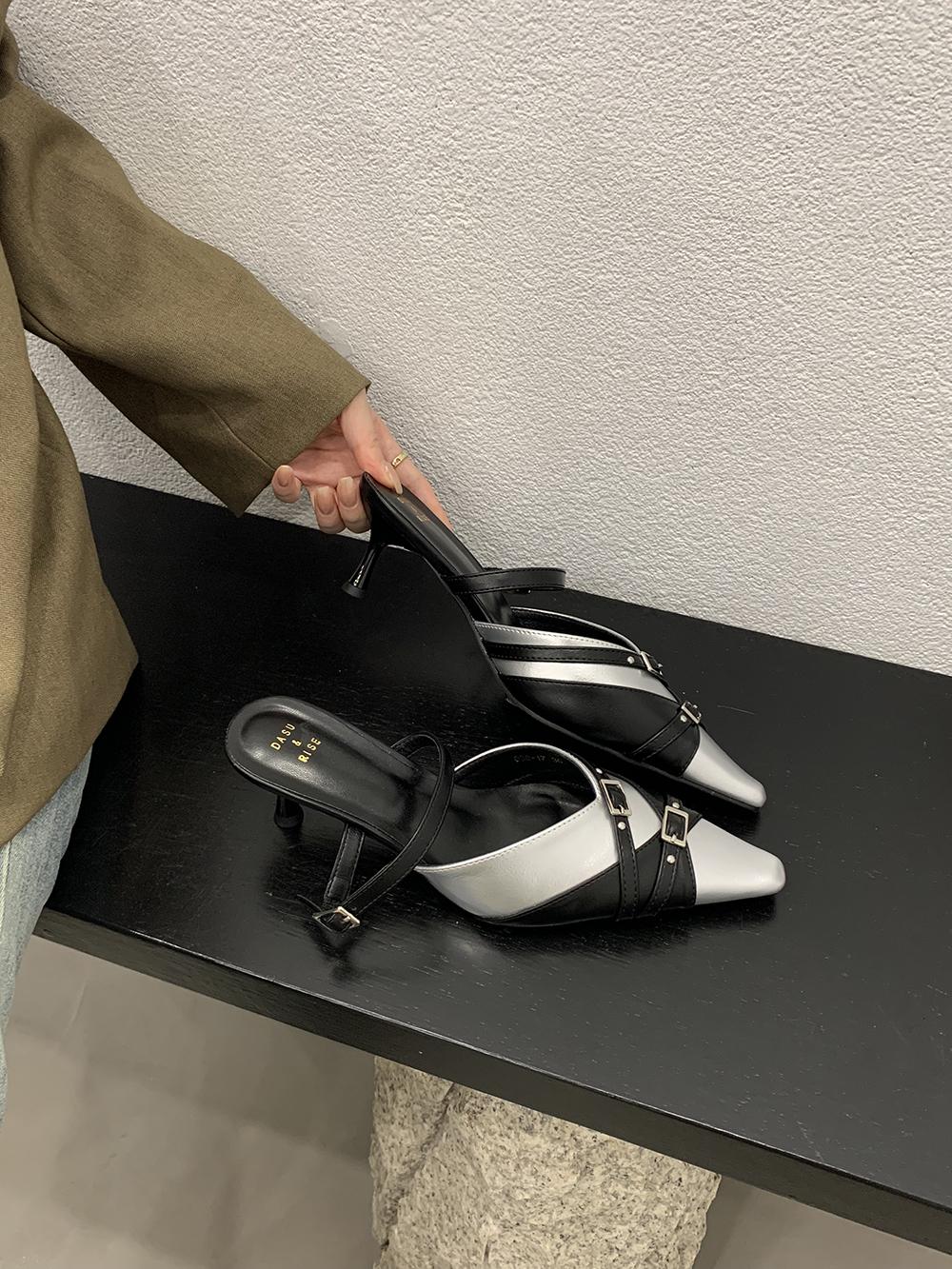 Мода Черный Серебряный Женские Сандалии Шлепанцы Тапочки Лето Уличная Вечеринка Платье Туфли Женские Тонкие Высокие Каблуки Дизайн Бантик Слипоны Сексуальные Офис 5.5 серебряный