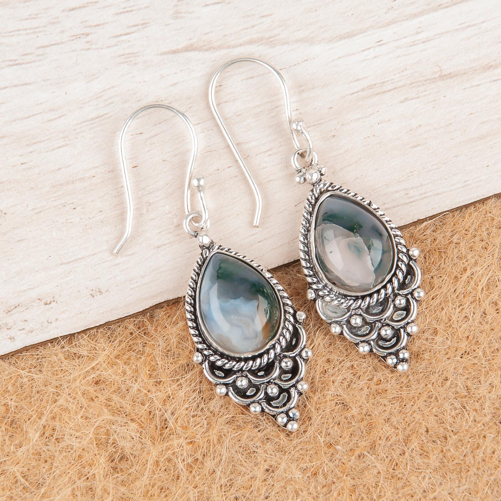 Moss Agate Gemstone 925 Sterling Silver Jewelry Handmade Earrings Wedding Gift EE-85-28
Moss Agate Gemstone 925 Sterling Silver Jewelry Handmade Earrings Wedding Gift EE-85-28
