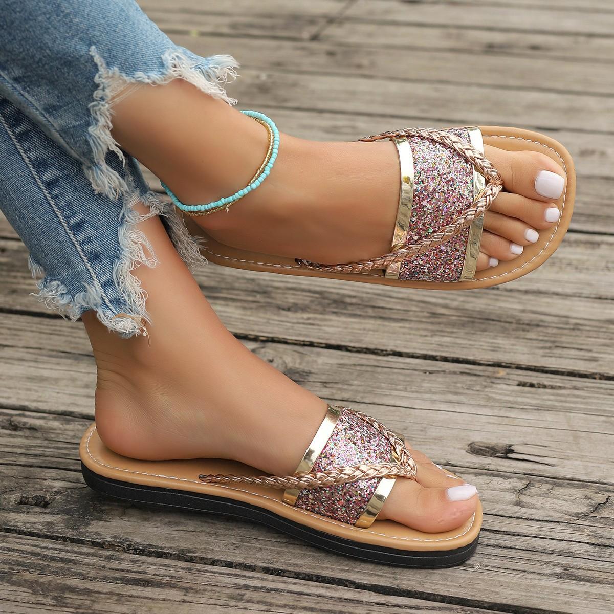Large Size One-Word Flat-Bottomed Slippers Women S Fashion Woven Sequined Casual Flip-Flops 43 фіолетовий
Large Size One-Word Flat-Bottomed Slippers Women S Fashion Woven Sequined Casual Flip-Flops 43 фіолетовий