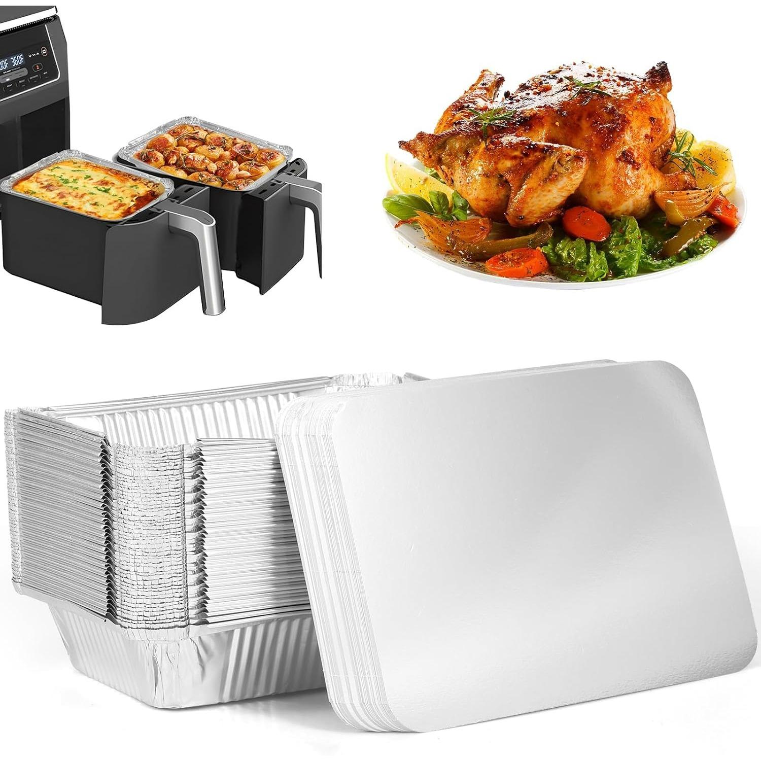 50 Pack Aluminium Foil Trays with Lids Tin Foil Containers Foil Baking Trays for Air Fryers Non-stick Aluminum Foil Pans Rectangle for BBQ Trays Meal P
50 Pack Aluminium Foil Trays with Lids Tin Foil Containers Foil Baking Trays for Air Fryers Non-stick Aluminum Foil Pans Rectangle for BBQ Trays Meal P