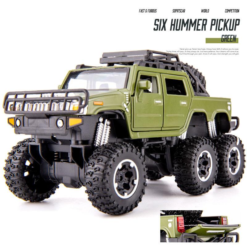 1/32 Масштаб Hummer Pickup, шестиколесная литая под давлением модель автомобиля, игрушечный автомобиль с откатным механизмом, звуком и светом для детей, коллекция подарков для мальчиков и девочек
1/32 Масштаб Hummer Pickup, шестиколесная литая под давлением модель автомобиля, игрушечный автомобиль с откатным механизмом, звуком и светом для детей, коллекция подарков для мальчиков и девочек
