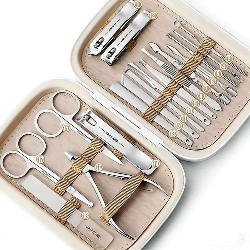 18 Piece Deluxe Manicure & Pedicure Set Stainless Steel Nail Scissors, portable Clippers, Ear Digging Spoon for Men & Women
18 Piece Deluxe Manicure & Pedicure Set Stainless Steel Nail Scissors, portable Clippers, Ear Digging Spoon for Men & Women