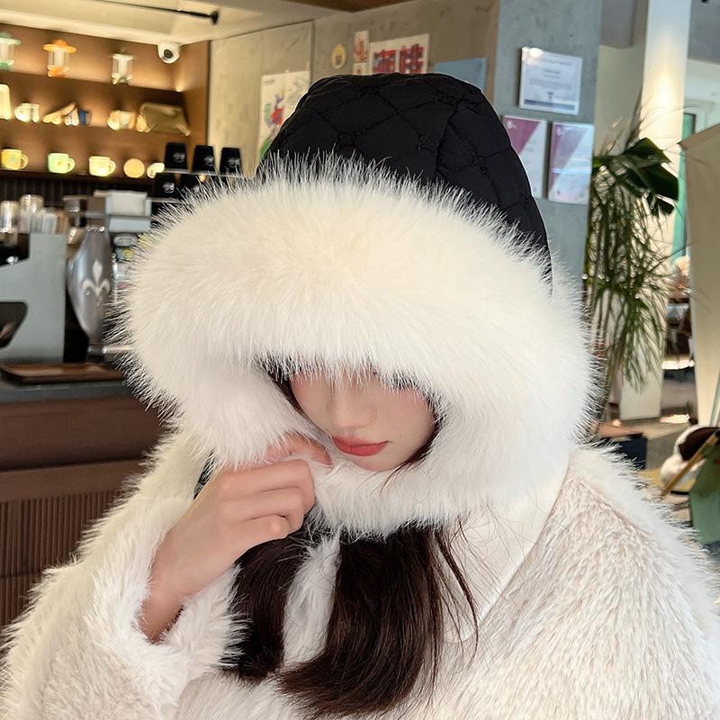 Плюшевая шапка Лэй Фэна Женская Зимняя Новая Утолщенная Теплая Защита Ушей Ветрозащитная Шапка для Велоспорта Северо-восточная Морозостойкая Защита Шеи Хлопковая Шапка