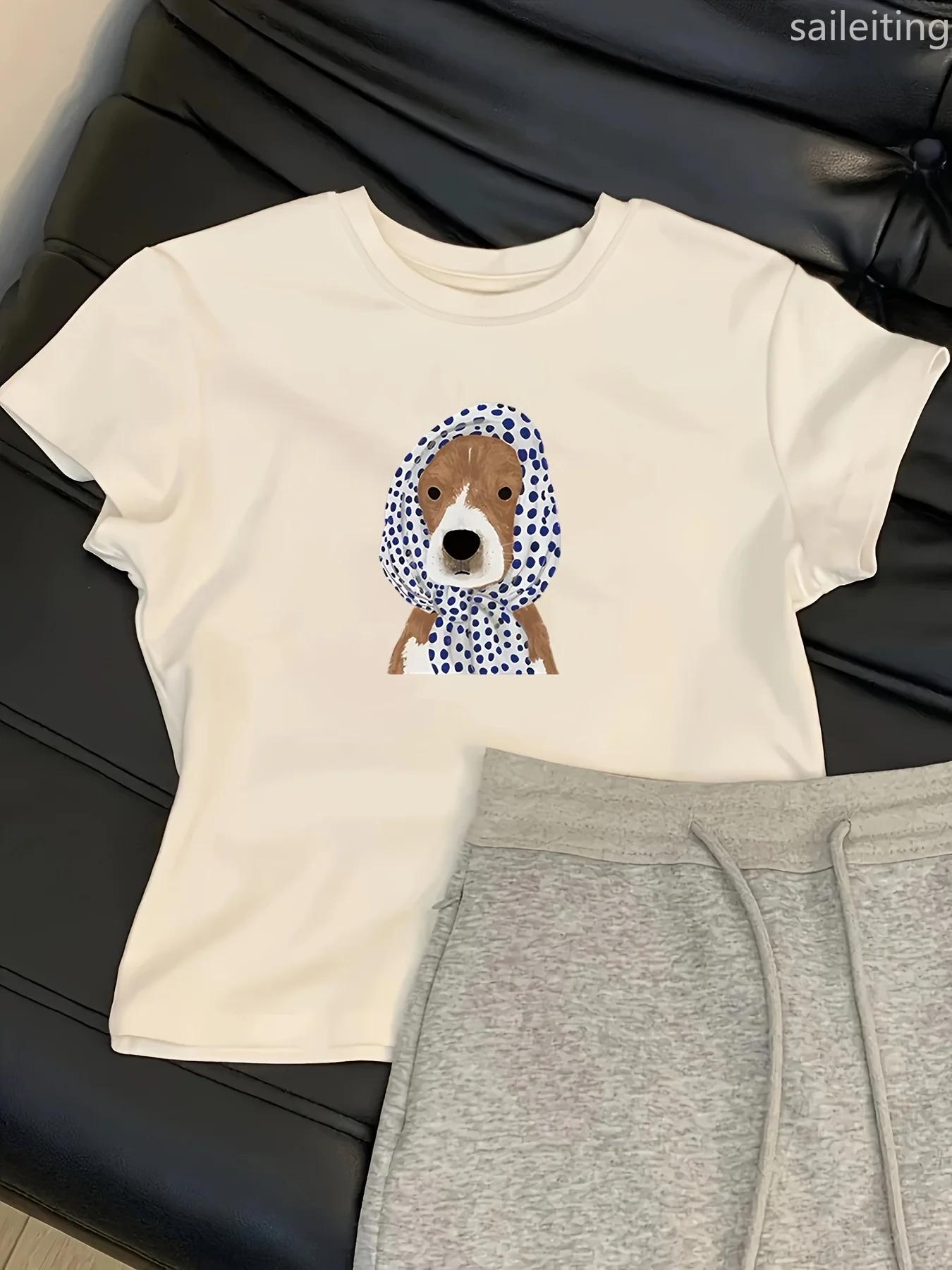 Cartoon dog headscarf print T-shirt casual Unisex clothing short Harajuku for S
Cartoon dog headscarf print T-shirt casual Unisex clothing short Harajuku for S