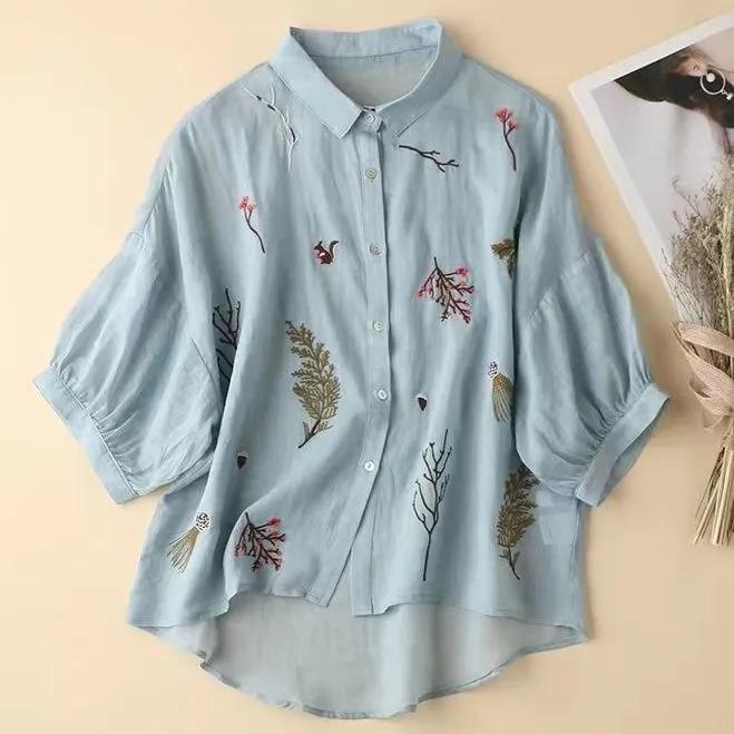 Летняя повседневная тонкая вышитая рубашка с рукавом три четверти S небесно-голубой
Летняя повседневная тонкая вышитая рубашка с рукавом три четверти S небесно-голубой