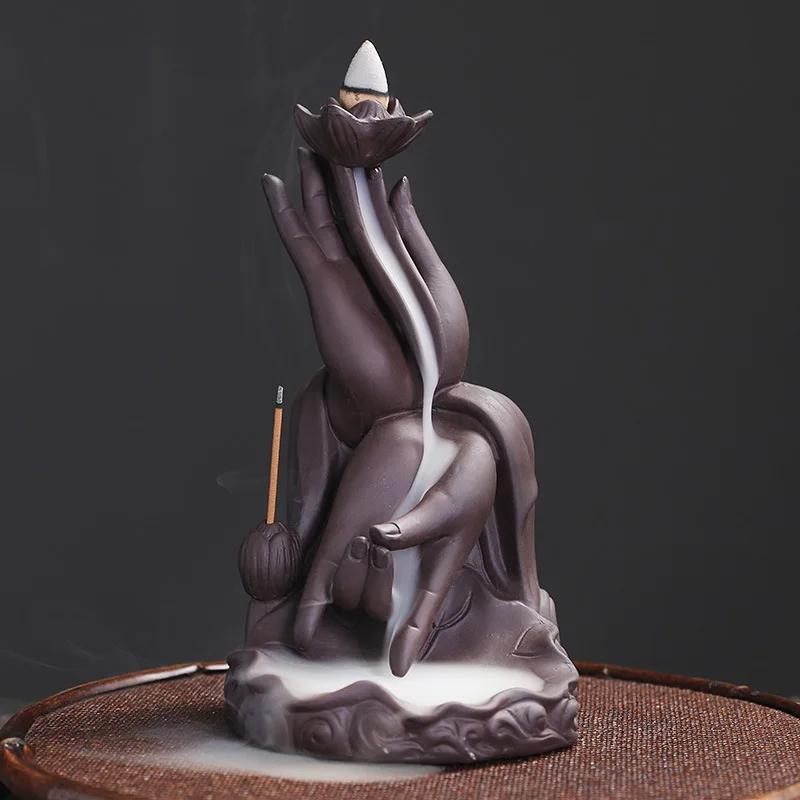 Zen Creative Lotus Buddha Hand Handmade Purple Clay Backflow Incense Burner Incense Stick Holder for Home Ornament Tea Pet
Zen Creative Lotus Buddha Hand Handmade Purple Clay Backflow Incense Burner Incense Stick Holder for Home Ornament Tea Pet