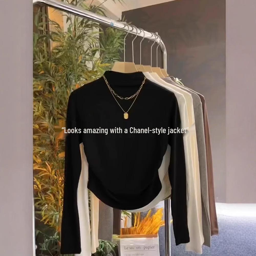 Women s Black Semi-High Neck Slim-Fit Long-Sleeve T-Shirt, Autumn/Winter with Pleated Waist Large
Women s Black Semi-High Neck Slim-Fit Long-Sleeve T-Shirt, Autumn/Winter with Pleated Waist Large