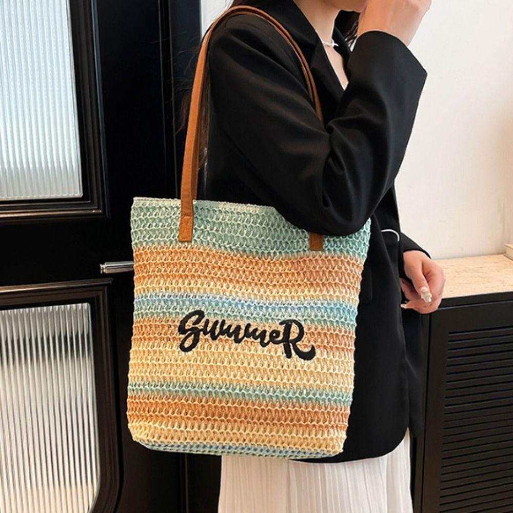 Beach Handbag Rainbow Beach Bag Hollow Out Knitted Tote Bag Simple Strip Woven Bag Holiday Style4
Beach Handbag Rainbow Beach Bag Hollow Out Knitted Tote Bag Simple Strip Woven Bag Holiday Style4