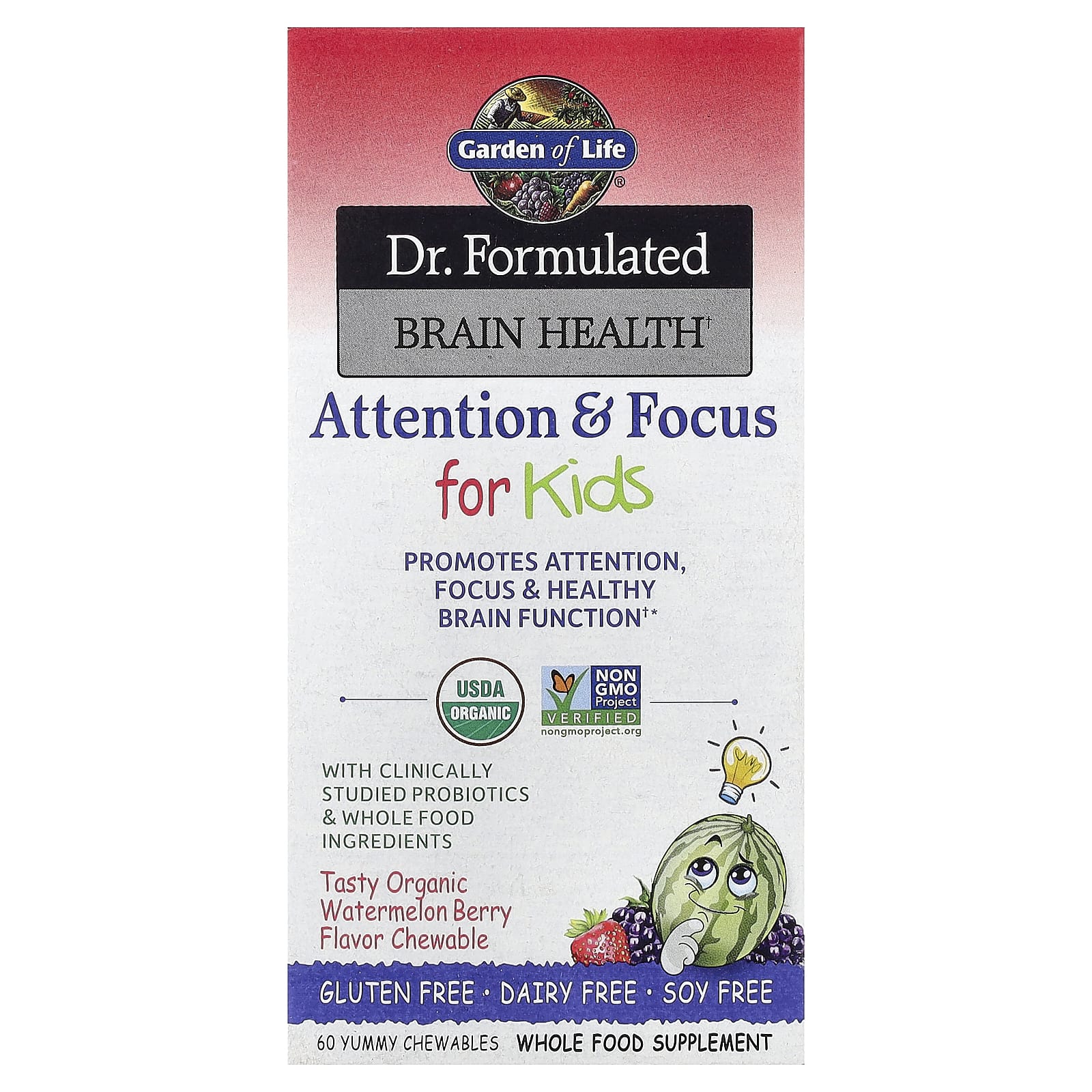 Dr. Formulated Brain Health, Attention & Concentration for Kids, Organic Watermelon Berry, 60 Tasty Chewables
Dr. Formulated Brain Health, Attention & Concentration for Kids, Organic Watermelon Berry, 60 Tasty Chewables
