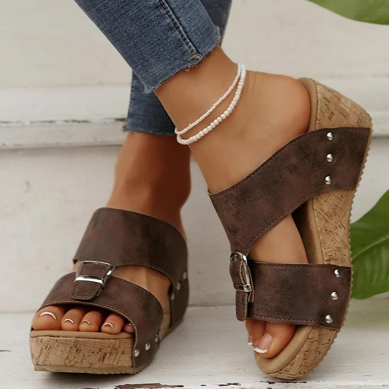 Fashion Fashion Buckle Wedge Heels Slippers Women Summer Thick Bottom Platform Sandals Woman Plus Size Comfortable Beach Sandals Female 43 темно-коричневого
Fashion Fashion Buckle Wedge Heels Slippers Women Summer Thick Bottom Platform Sandals Woman Plus Size Comfortable Beach Sandals Female 43 темно-коричневого