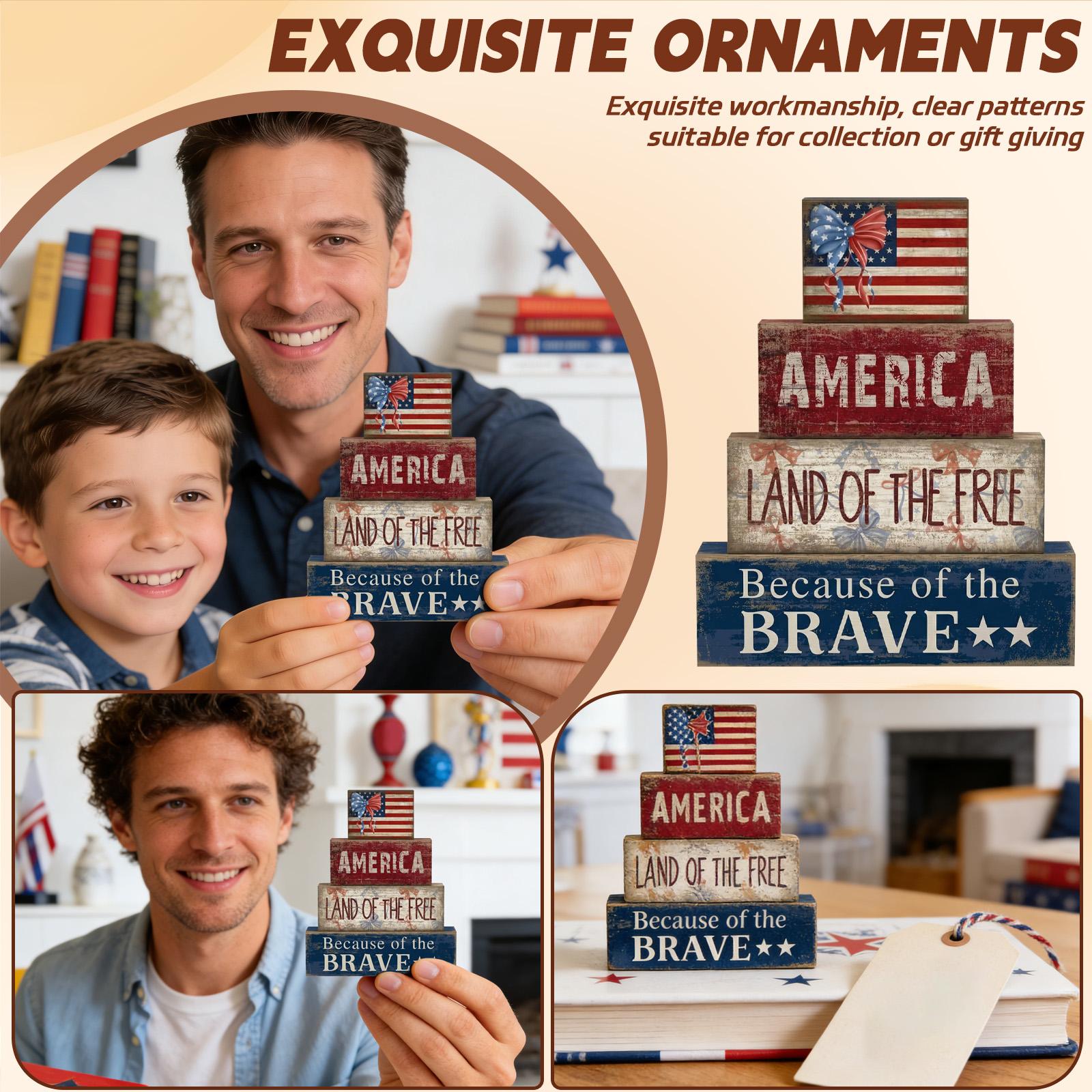 Wooden Block Stacking Decor with American Flag and Patriotic Lettering Rustic Style Home Tabletop Sign for Indoor Display One Size
Wooden Block Stacking Decor with American Flag and Patriotic Lettering Rustic Style Home Tabletop Sign for Indoor Display One Size