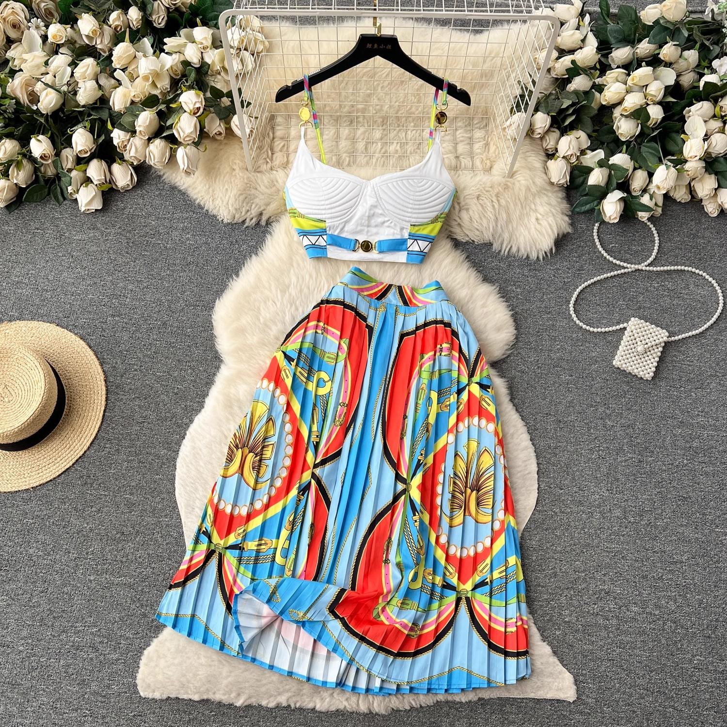 Летний сексуальный барочный цепочный принт из двух предметов, праздничный комплект, женский простой бюстгальтер с металлической пряжкой, укороченный топ на тонких бретельках + плиссированная юбка-миди, наряды XL белый
Летний сексуальный барочный цепочный принт из двух предметов, праздничный комплект, женский простой бюстгальтер с металлической пряжкой, укороченный топ на тонких бретельках + плиссированная юбка-миди, наряды XL белый