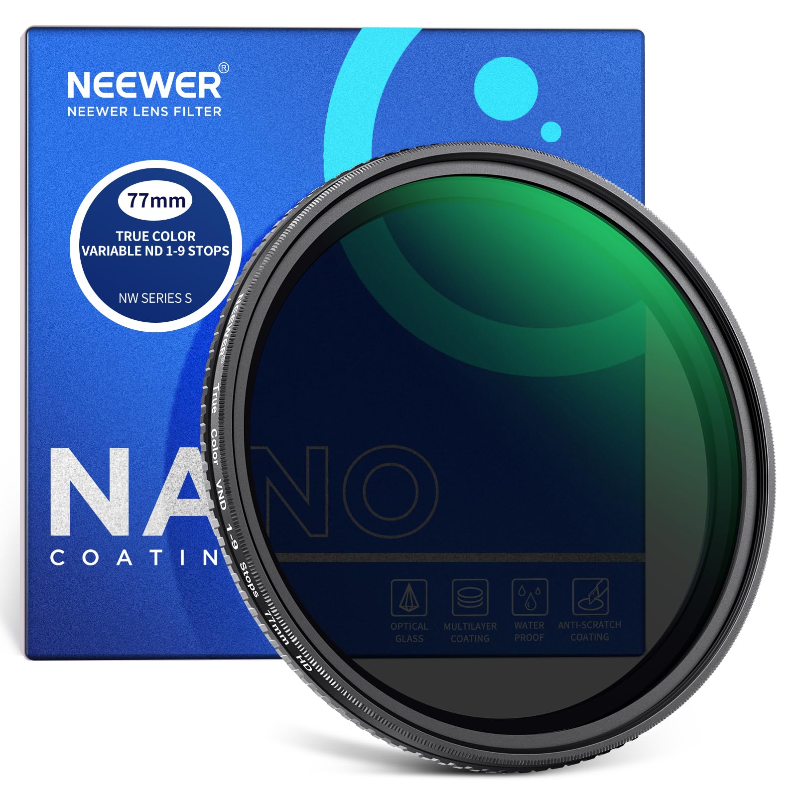 NEEWER 77mm True Color Variable Filter Filter Hard Stop Регульований фільтр VND Filter нейтральної щільності HD Optical Resistant ND2-ND400 Multi-Coated
NEEWER 77mm True Color Variable Filter Filter Hard Stop Регульований фільтр VND Filter нейтральної щільності HD Optical Resistant ND2-ND400 Multi-Coated