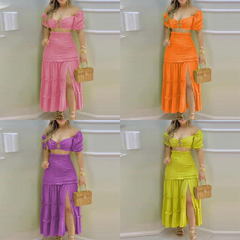 European & American Women s Sexy Print Bandeau Vest & High Waist Slit Skirt Set Medium
European & American Women s Sexy Print Bandeau Vest & High Waist Slit Skirt Set Medium