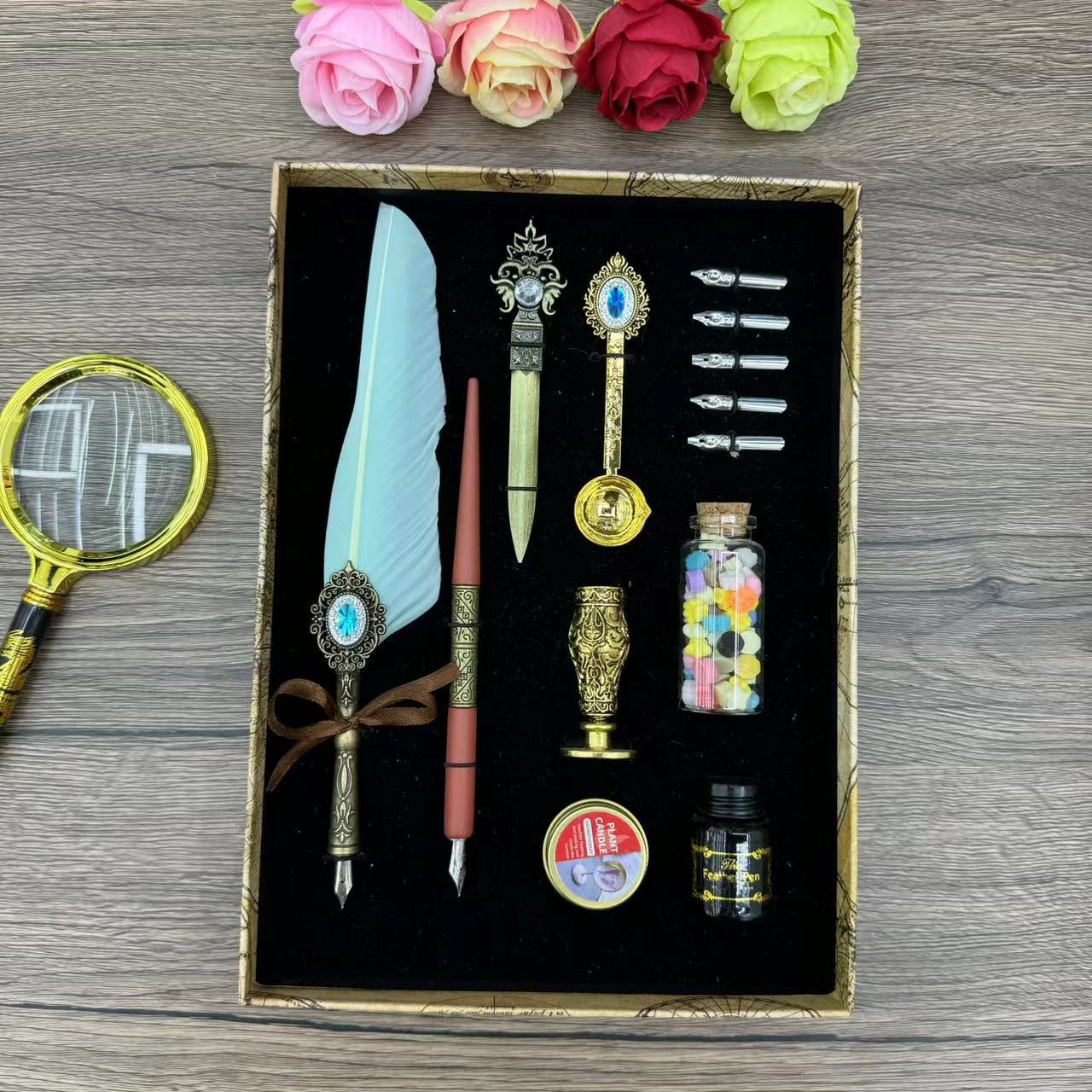 Feather Pen Fire Paint Seal Same Pen Retro Set High Value Graduation Birthday Gift 0.5mm світло-синій колір
Feather Pen Fire Paint Seal Same Pen Retro Set High Value Graduation Birthday Gift 0.5mm світло-синій колір