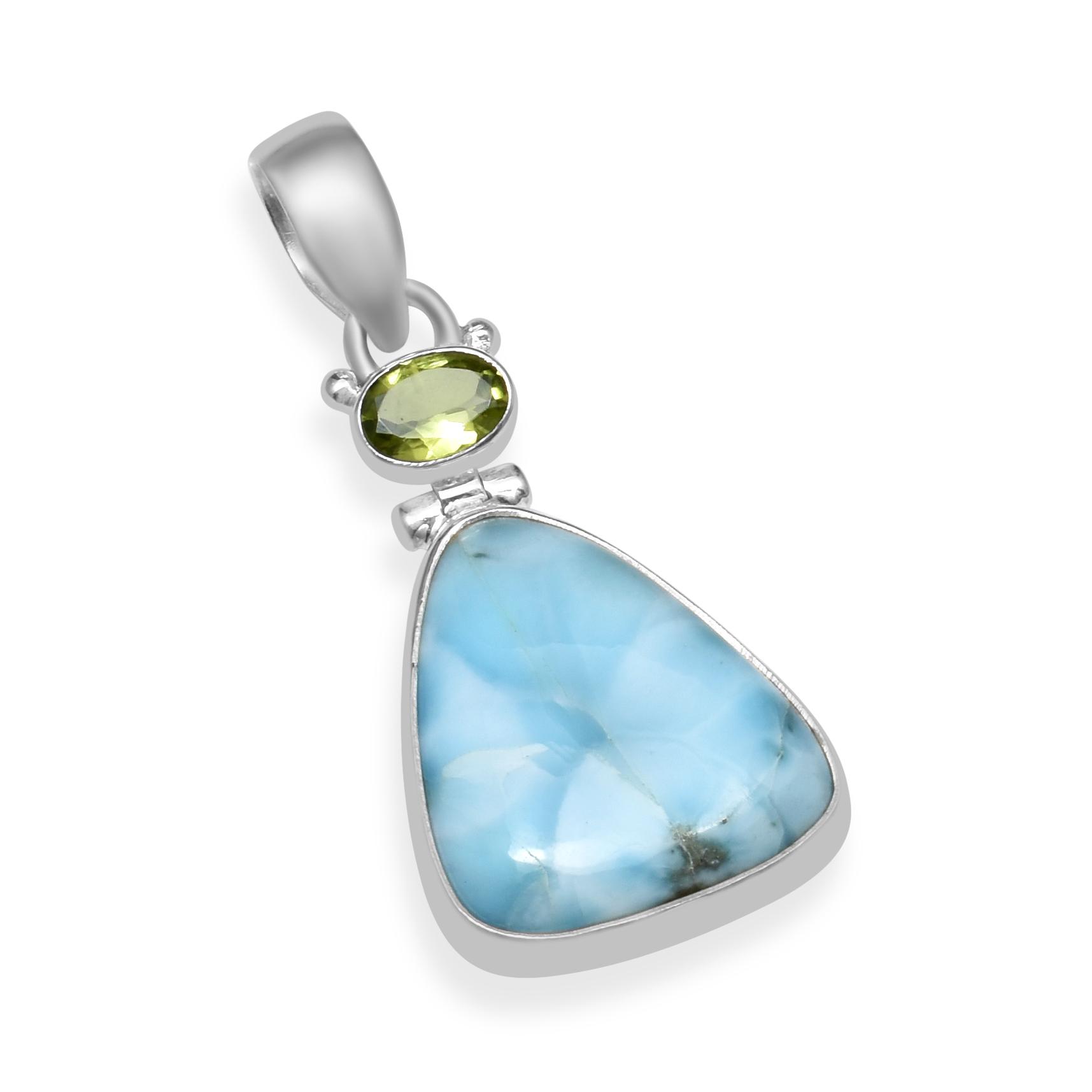 Natural Larimar With Tiny Peridot Gemstone 925 Sterling Silver Handmade Pear Shape Pendant for Women & Girls
Natural Larimar With Tiny Peridot Gemstone 925 Sterling Silver Handmade Pear Shape Pendant for Women & Girls