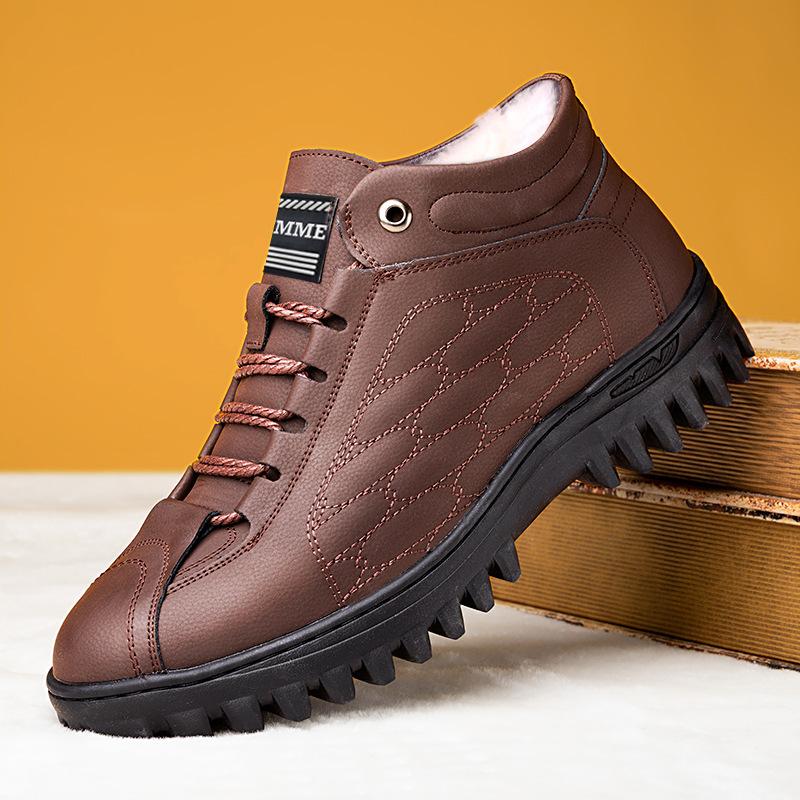 Одинарные хлопковые мужские туфли того же стиля 2025 новая зимняя бархатная утолщенная теплая кожаная обувь в британском стиле на мягкой подошве повседневные зимние ботинки 44