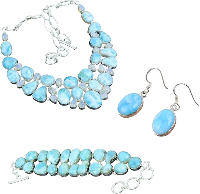 Combo Of 3 Set Natural Larimar Gemstone 925 Sterling Silver Jewelry Set 18 небо синє кольору
Combo Of 3 Set Natural Larimar Gemstone 925 Sterling Silver Jewelry Set 18 небо синє кольору