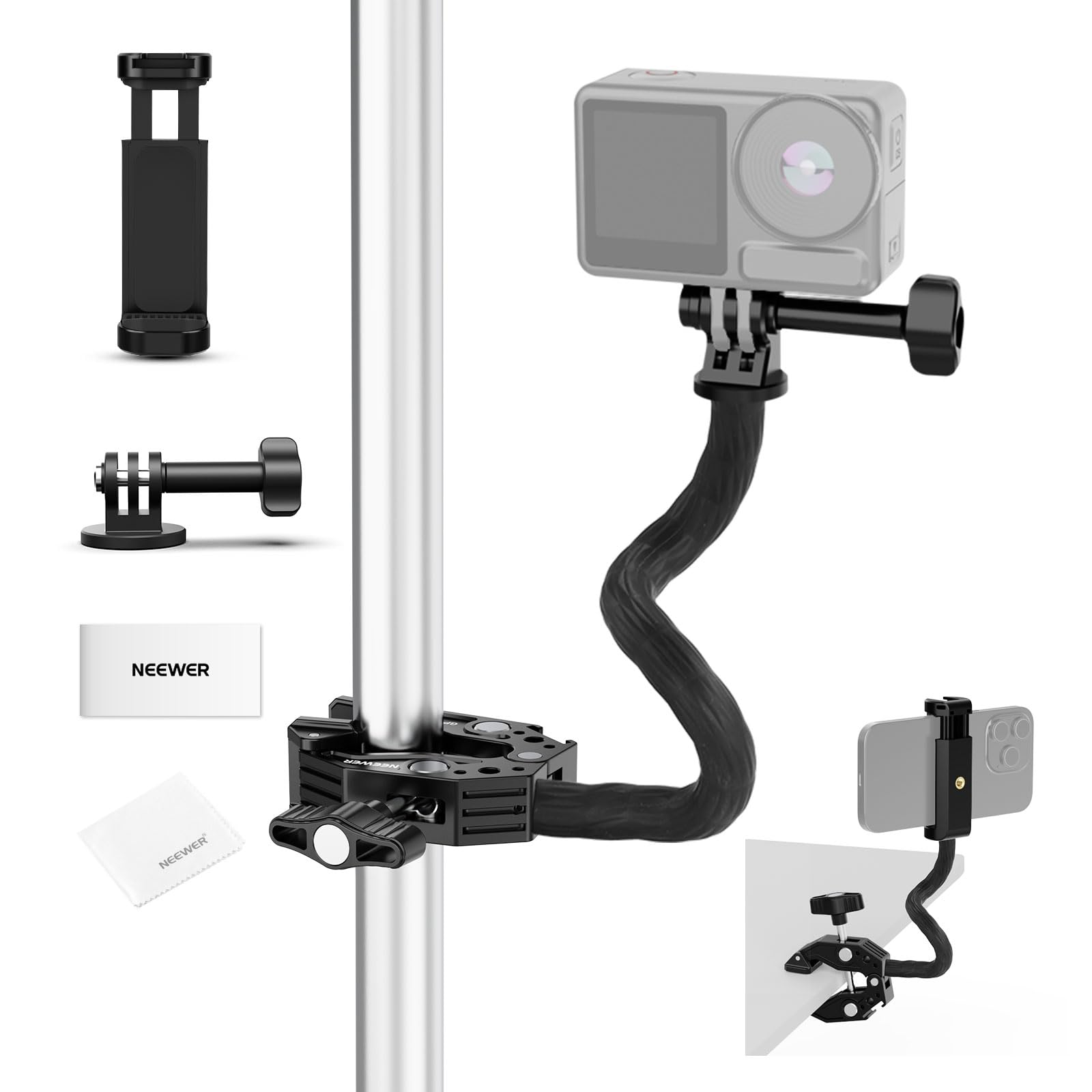 NEEWER Action Camera Mount Kit with Super Soft Smartphone and Cleaning Compatible with Hero Osmo Action 5 and Includes Action Camera Adapter for Video
NEEWER Action Camera Mount Kit with Super Soft Smartphone and Cleaning Compatible with Hero Osmo Action 5 and Includes Action Camera Adapter for Video