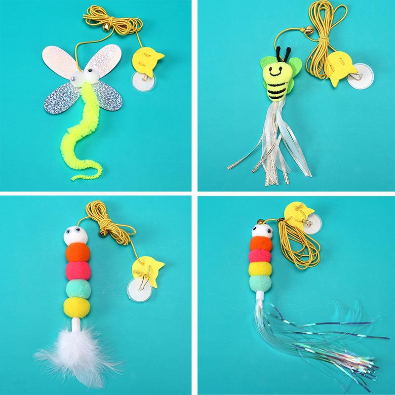 Подвесные игрушки для кошек, Дверная кошачья дразнилка, Прочная эластичная веревка, Звучащая игрушка для кошек с перьями в виде маленькой мышки