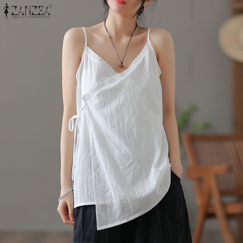 ZANZEA женские летние кружевные топы без рукавов с запахом и бретелями 
ZANZEA женские летние кружевные топы без рукавов с запахом и бретелями