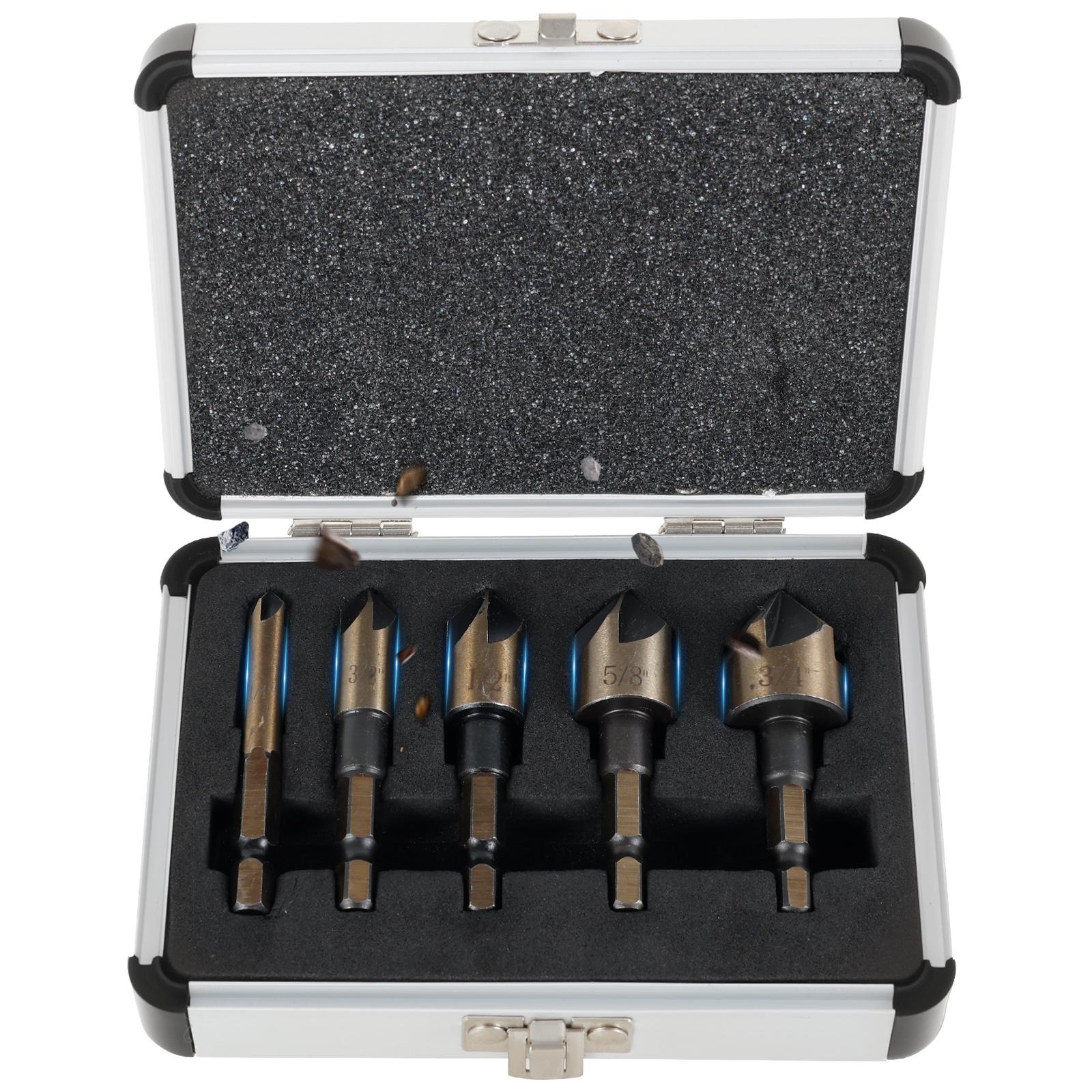 5Pcs 82 Degree Countersink Drill Bit Set Taper Hole Cutter Deburring Chamfering Trimmer Tool 1/4 3/8 1/2 5/8 3/4 for Metal
5Pcs 82 Degree Countersink Drill Bit Set Taper Hole Cutter Deburring Chamfering Trimmer Tool 1/4 3/8 1/2 5/8 3/4 for Metal