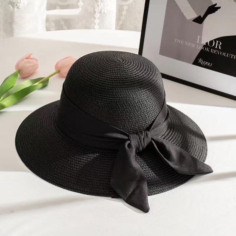 Женская соломенная шляпа от солнца с бантом - Летняя пляжная дорожная шляпа-ведро для отпуска