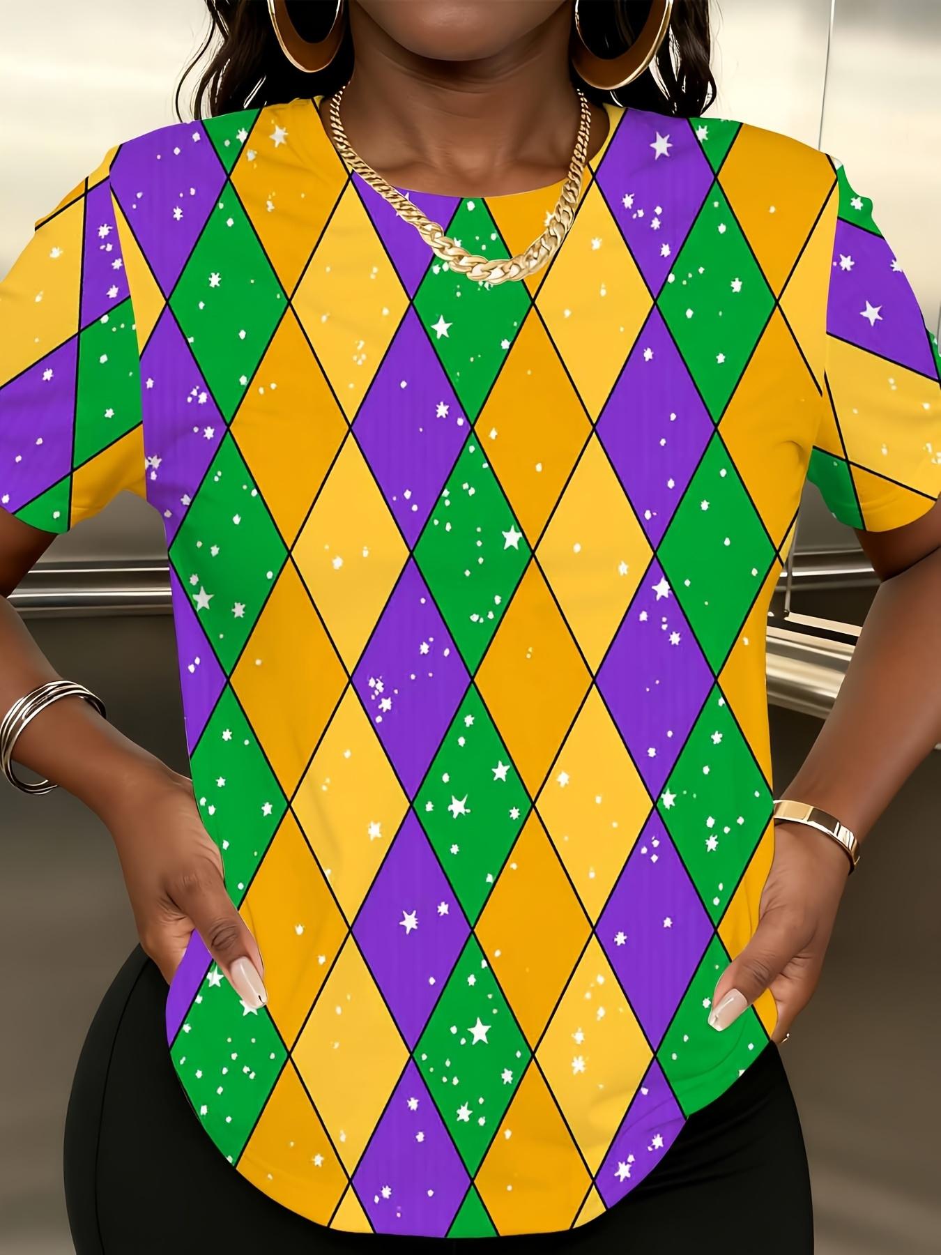 Purple. Green. And Yellow Star-Printed Short-Sleeve Top with a Harlequin Pattern for Women S Carnival Holiday Parties 2XL дубильна кора
Purple. Green. And Yellow Star-Printed Short-Sleeve Top with a Harlequin Pattern for Women S Carnival Holiday Parties 2XL дубильна кора