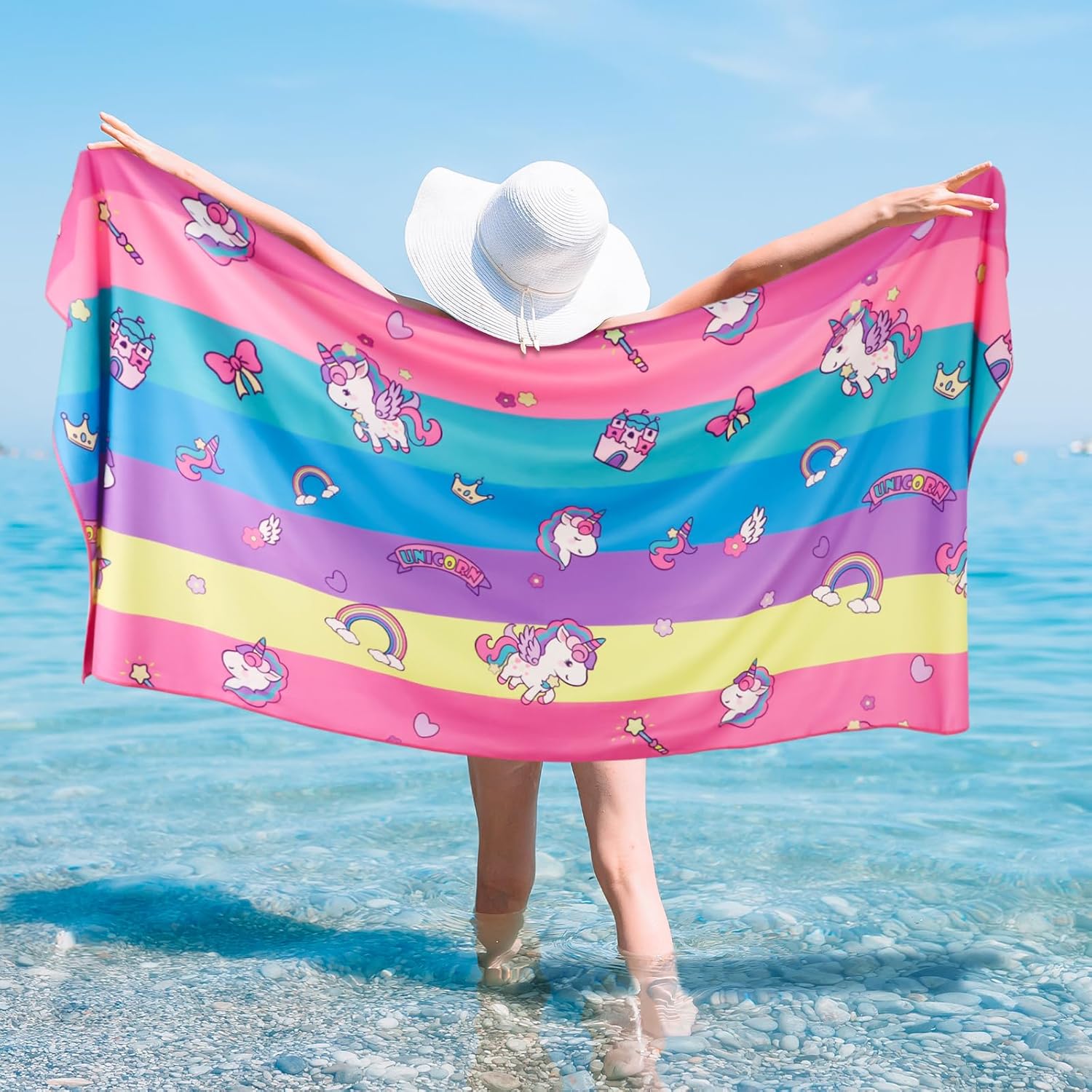 Kids Unicorn Beach Towel for Girls, Colorful Magic Design Quick-Dry Sand-Free Absorbent Bath Towel for Swim and Camping W30*H60(CM)
Kids Unicorn Beach Towel for Girls, Colorful Magic Design Quick-Dry Sand-Free Absorbent Bath Towel for Swim and Camping W30*H60(CM)