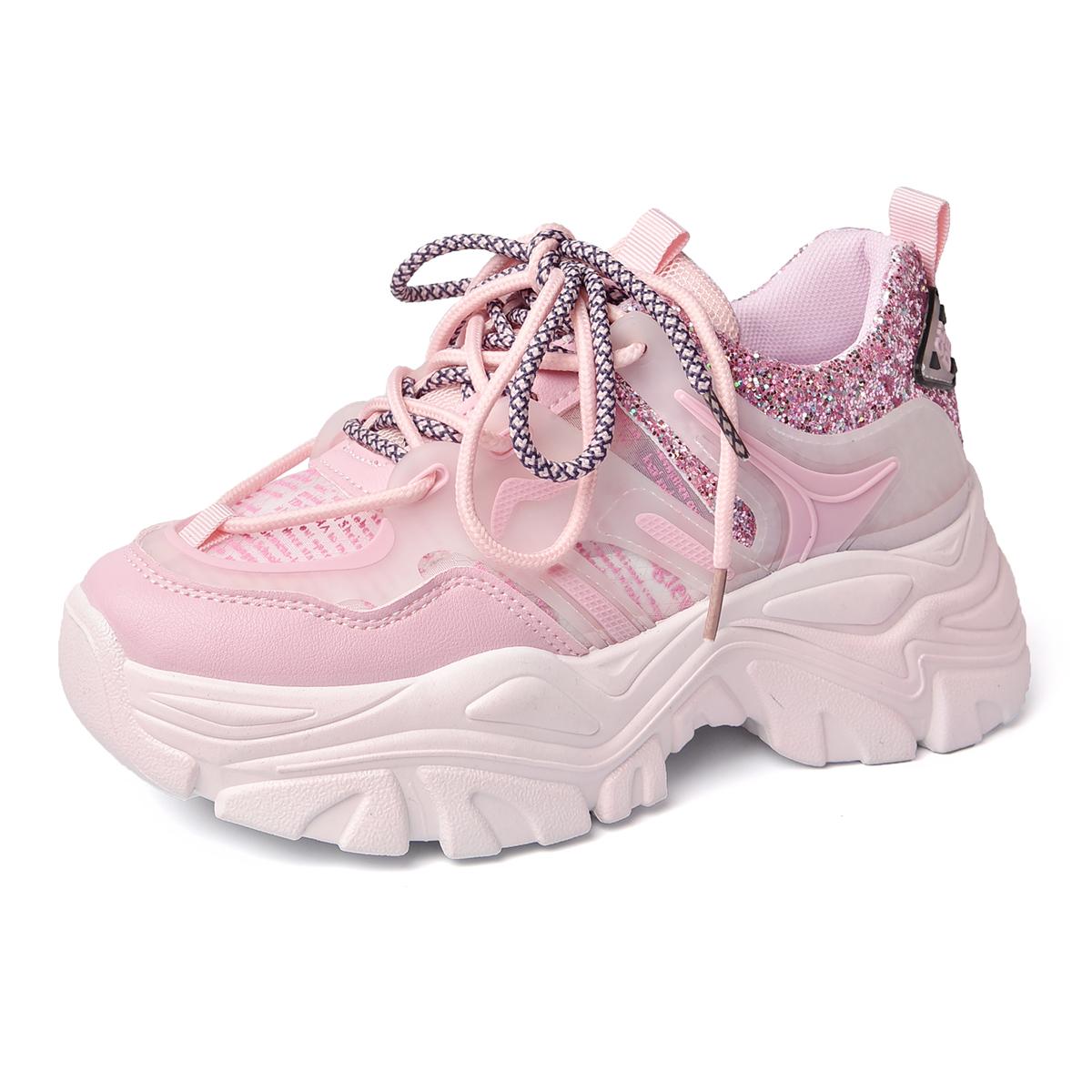 2025 Весна Новые Туфли Папа на Толстой Подошве Женские Универсальные Туфли Для Уличной Стрельбы Спортивные Туфли Ins Модные Повседневные Женские Туфли 40 розовый