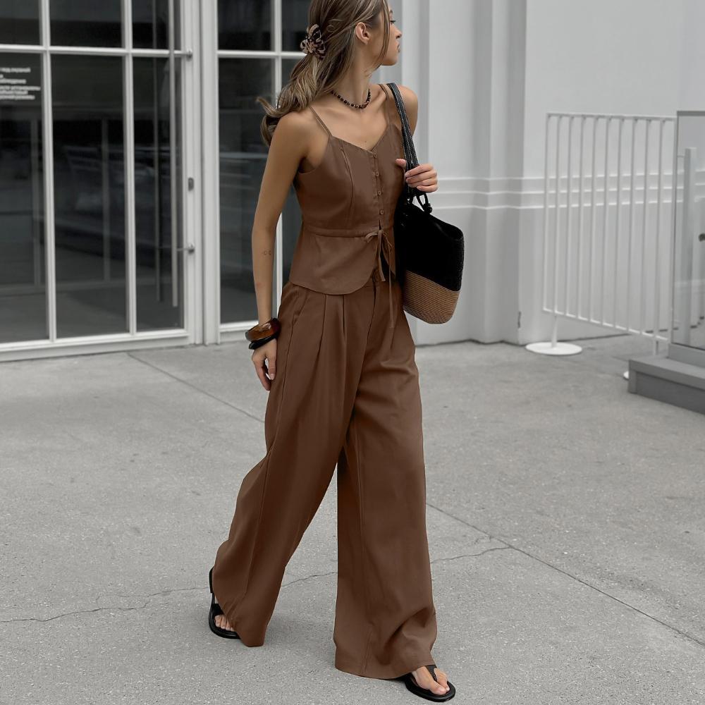 Женский летний однотонный модный топ-майка из чистого хлопка, жилет, брюки с высокой талией и широкими штанинами, комплект из двух предметов S коричневый
Женский летний однотонный модный топ-майка из чистого хлопка, жилет, брюки с высокой талией и широкими штанинами, комплект из двух предметов S коричневый