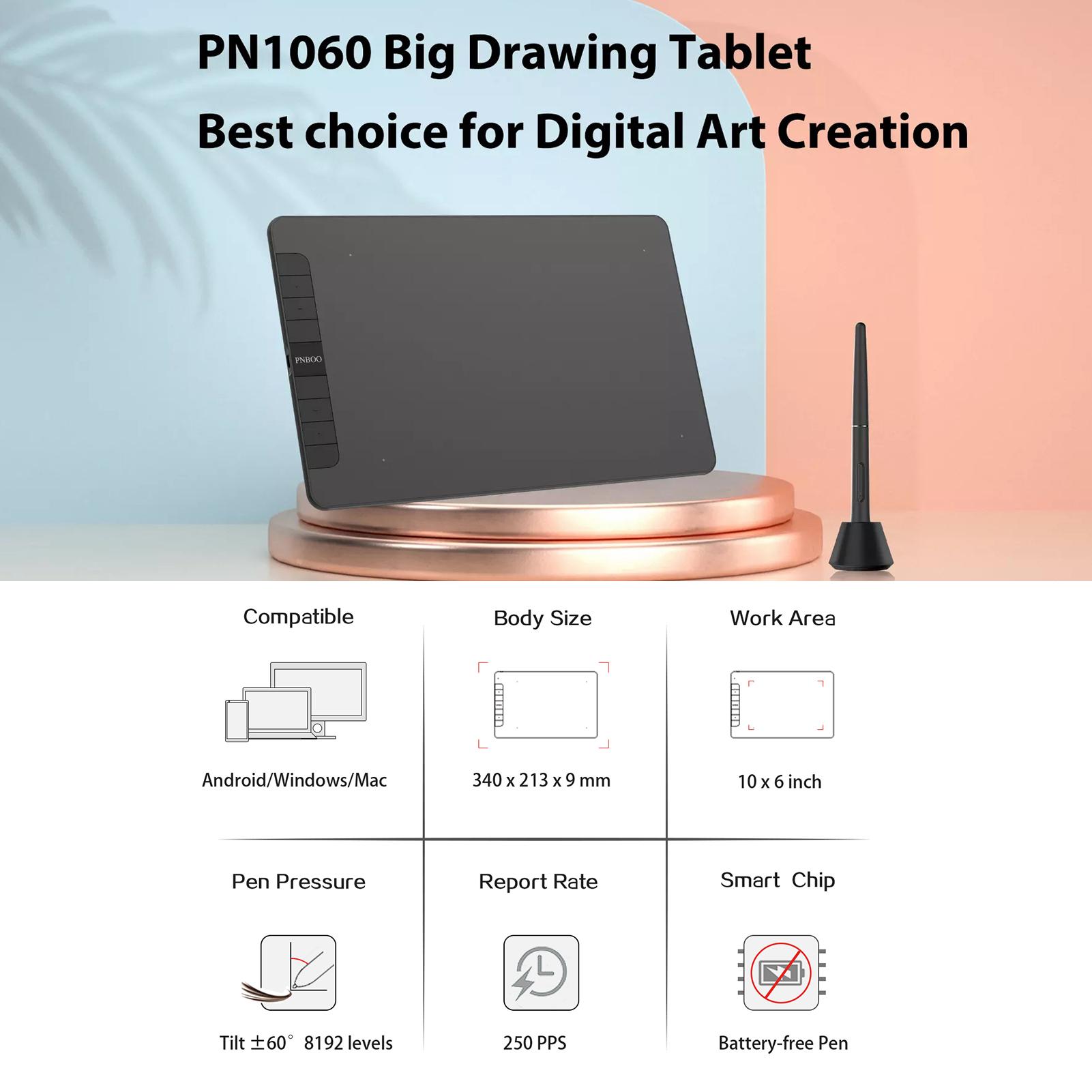Graphics Tablet 8192 Pressure Levels, Tilt Function, Thin Dra g Table, 8 Shortcut Keys, Battery- , Pen
Graphics Tablet 8192 Pressure Levels, Tilt Function, Thin Dra g Table, 8 Shortcut Keys, Battery- , Pen