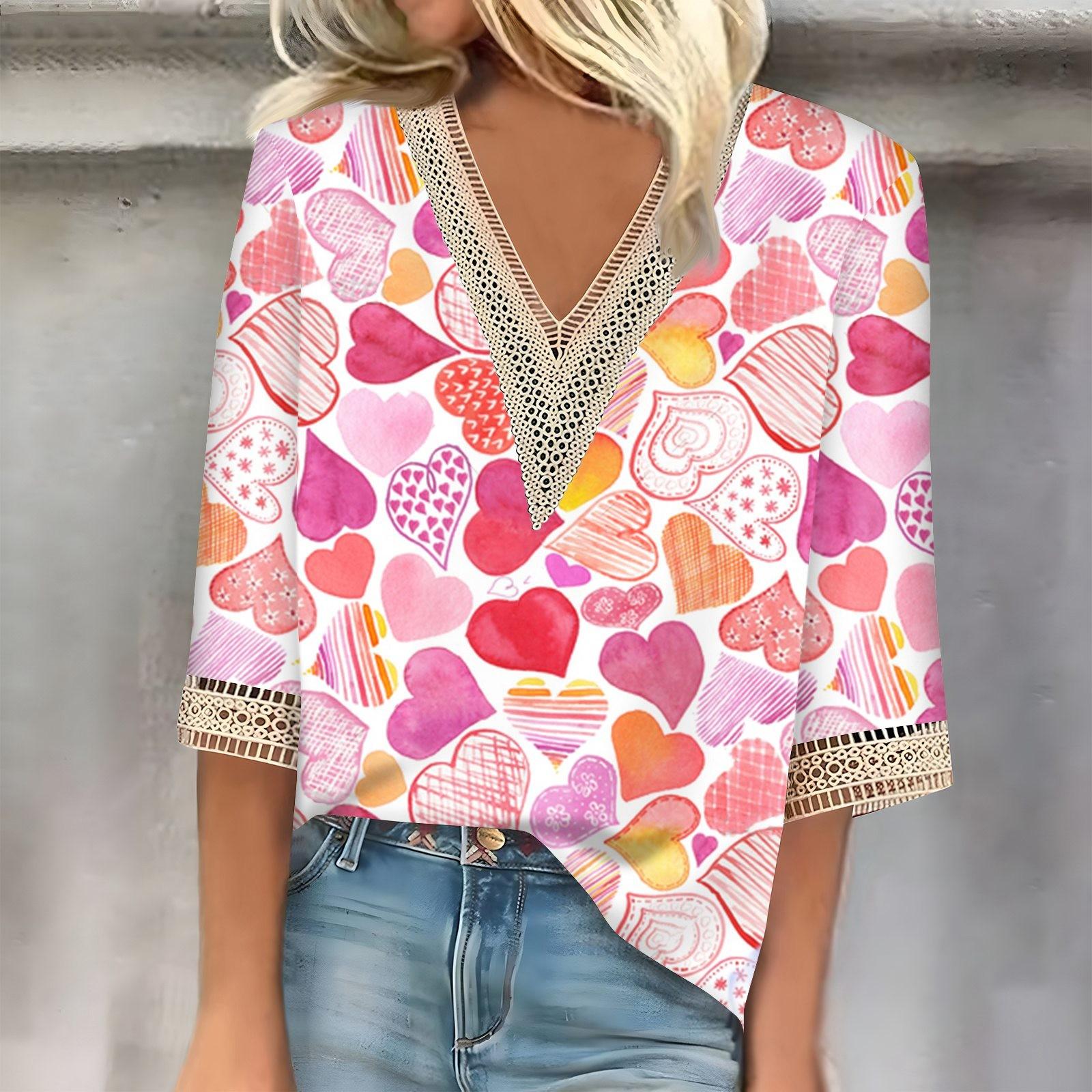 Женский топ с рукавом три четверти, кружевной, с принтом ко Дню святого Валентина, модный, базовый, с V-образным вырезом, обычный топ XL
Женский топ с рукавом три четверти, кружевной, с принтом ко Дню святого Валентина, модный, базовый, с V-образным вырезом, обычный топ XL